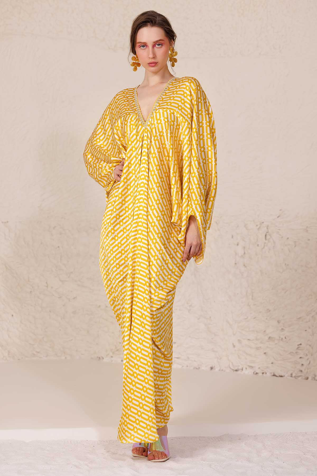 Yellow Geometric Print Kaftan