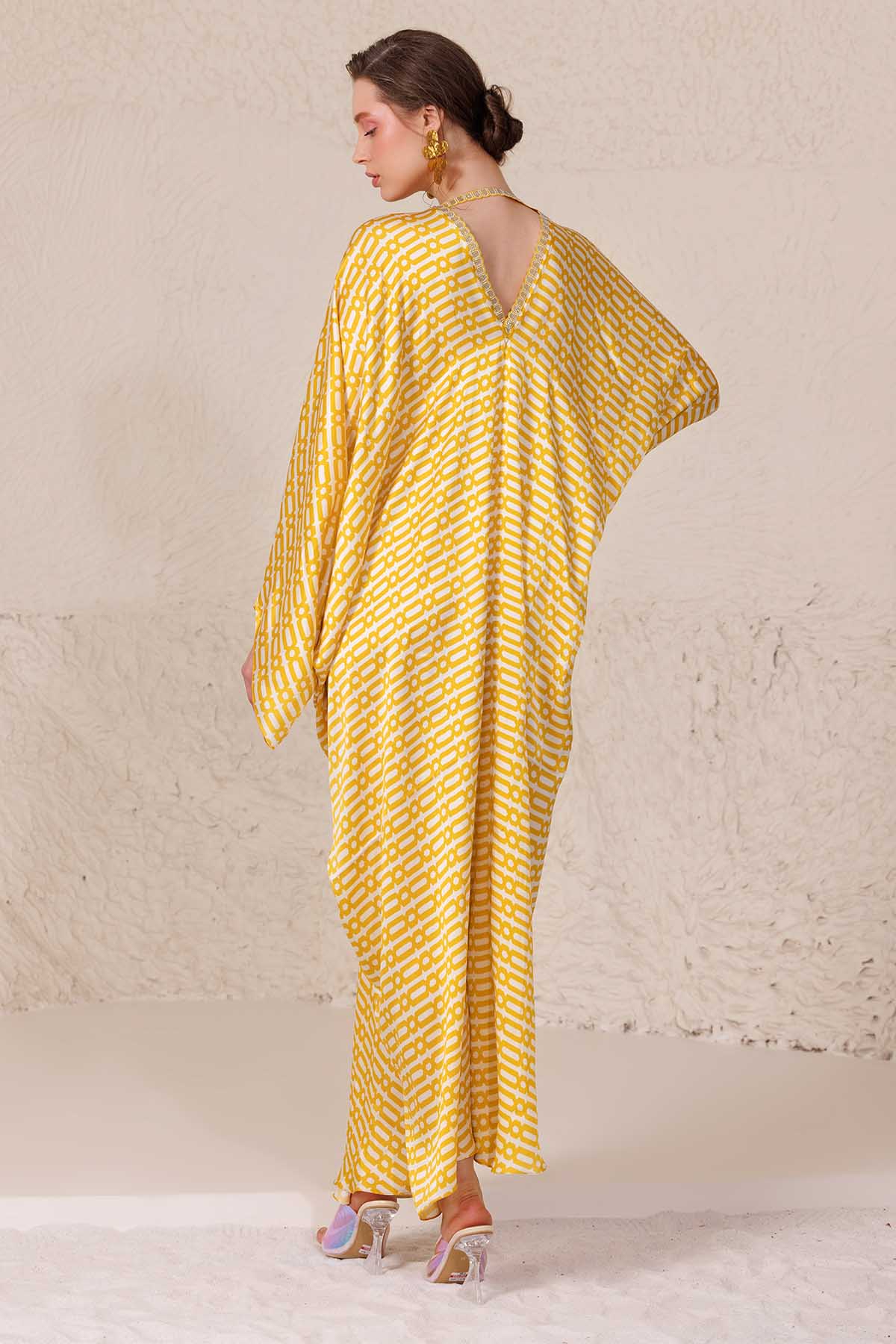 Yellow Geometric Print Kaftan