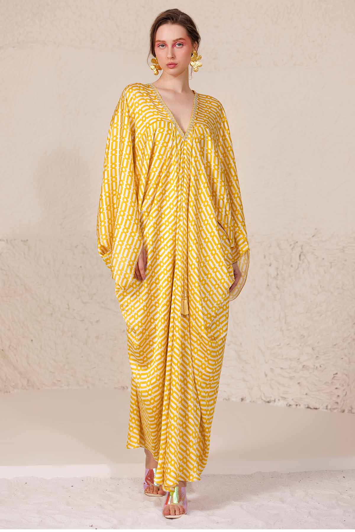 Yellow Geometric Print Kaftan
