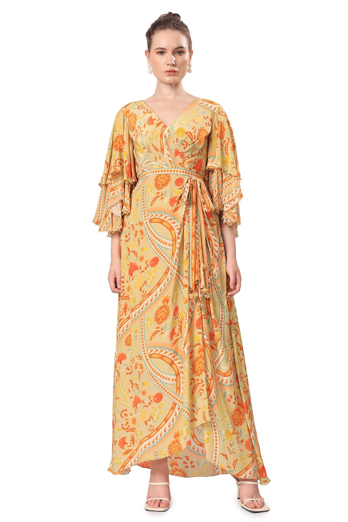 Mandira Wirk Yellow Geometric Printed Dress for women online at ScrollnShops