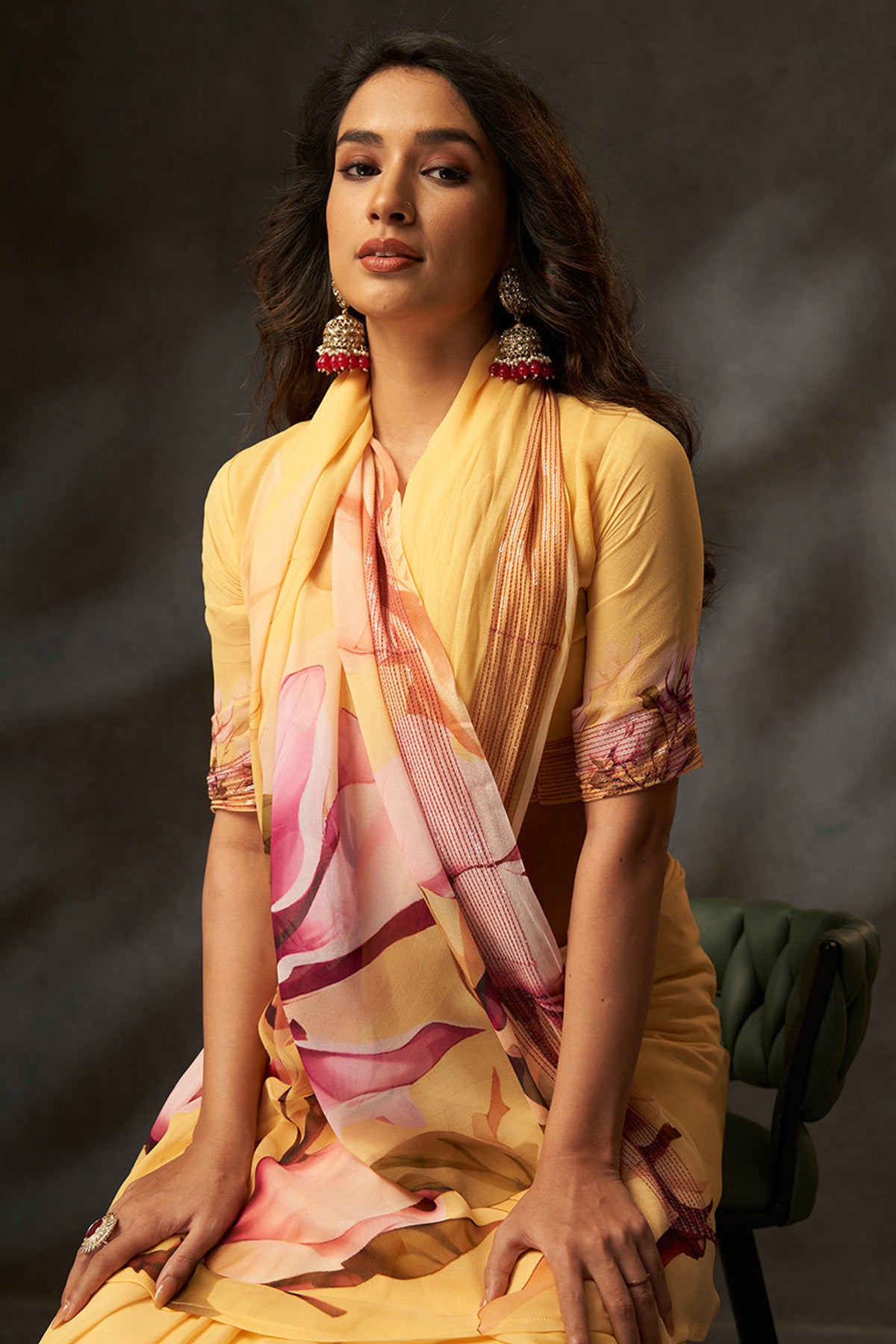 Yellow Georgette Digital Saree