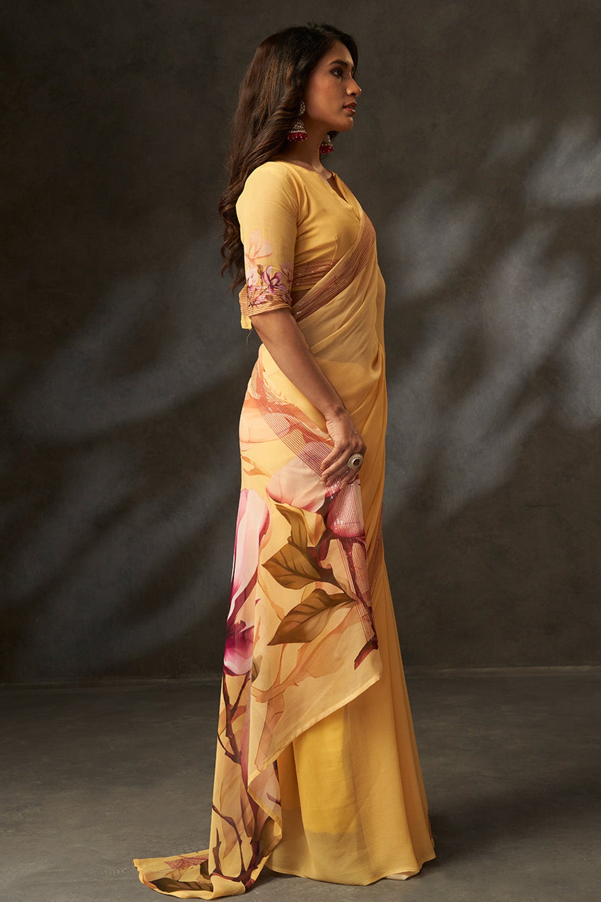 Yellow Georgette Digital Saree