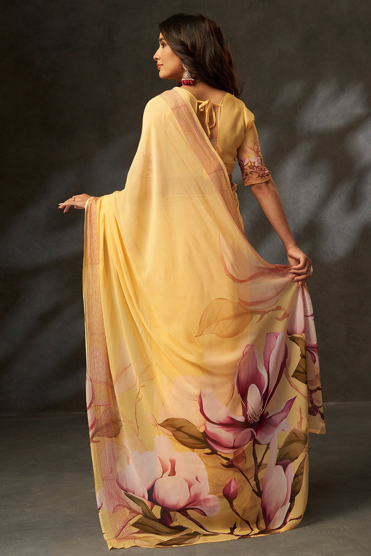 Yellow Georgette Digital Saree