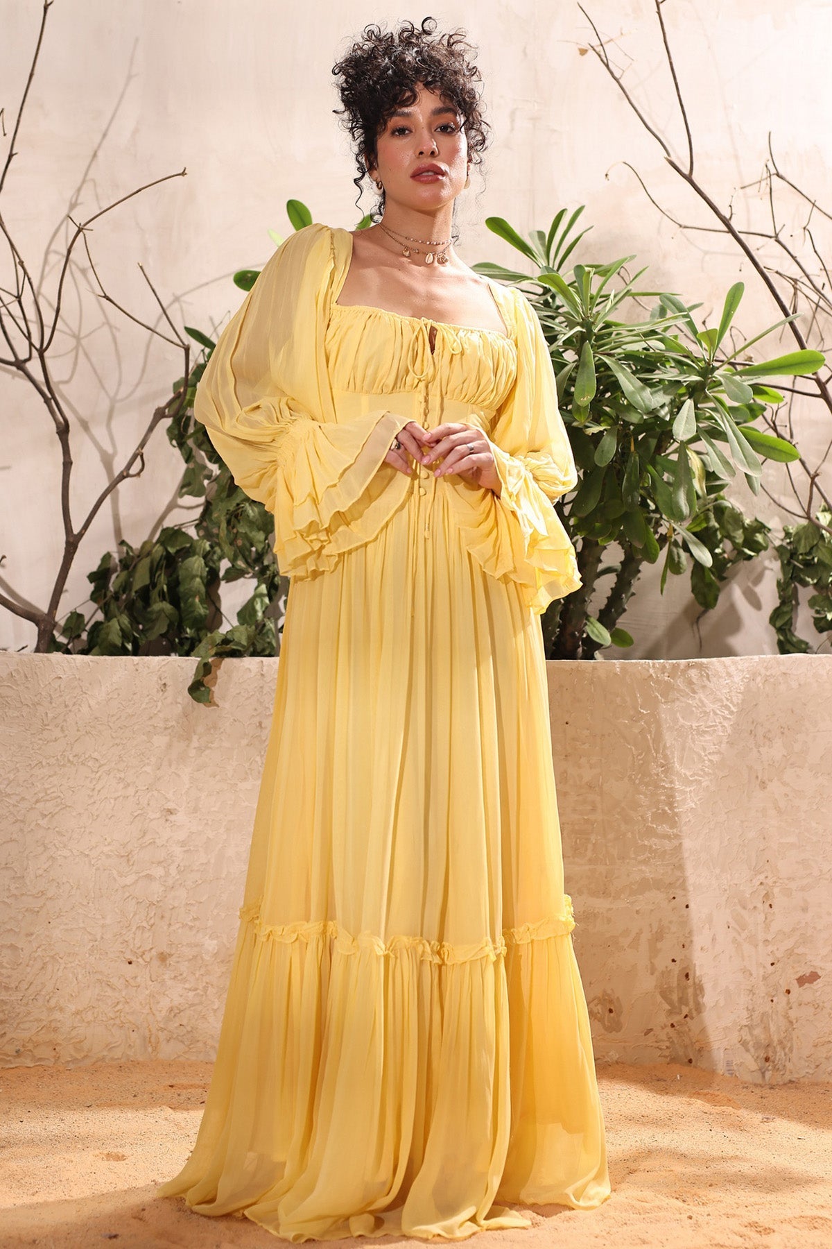 Buy Yellow Georgette Flowing Dress for women online available at ScrollnShops