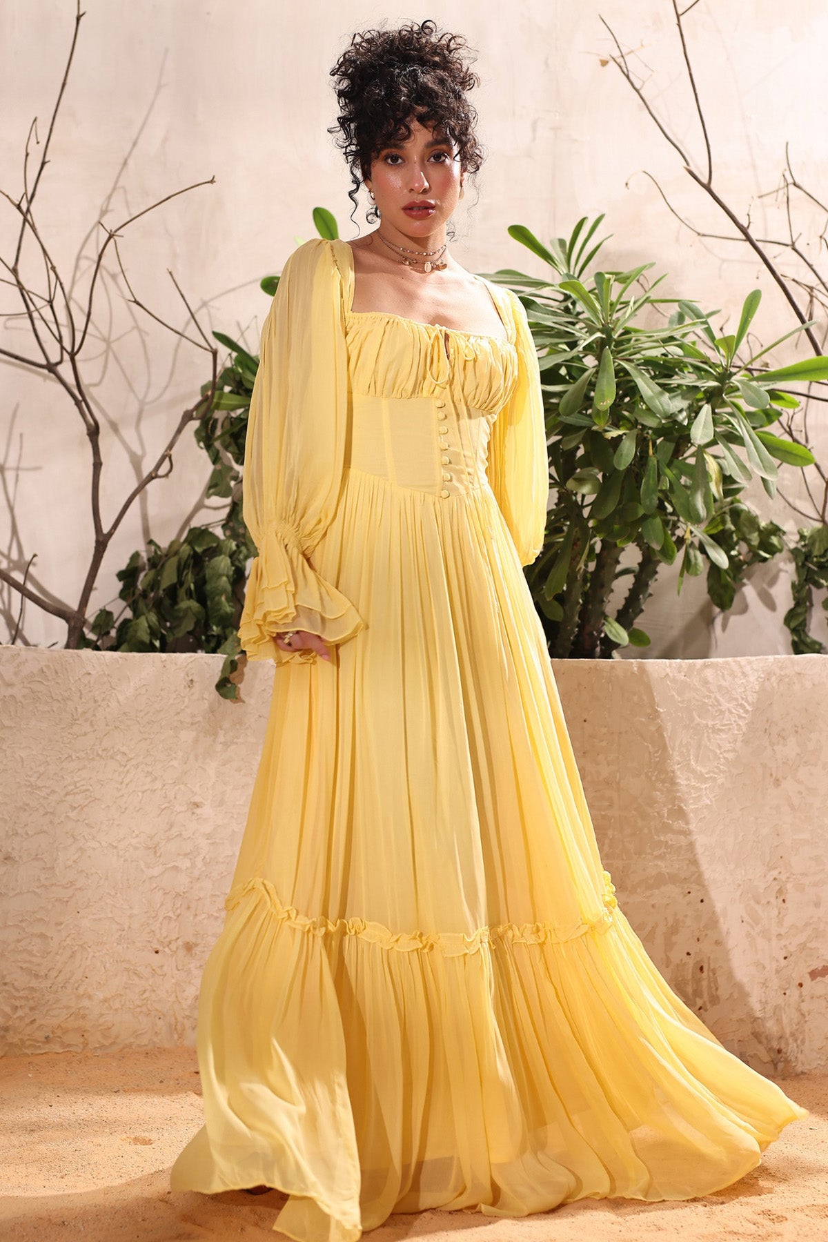 Yellow Georgette Flowing Dress