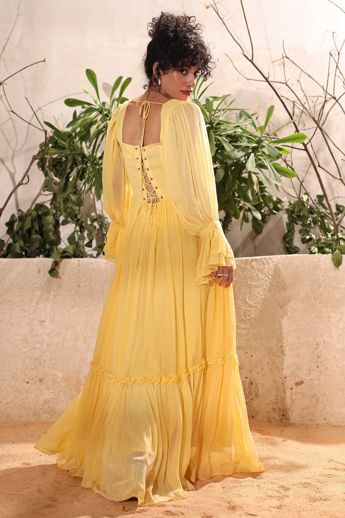 Yellow Georgette Flowing Dress