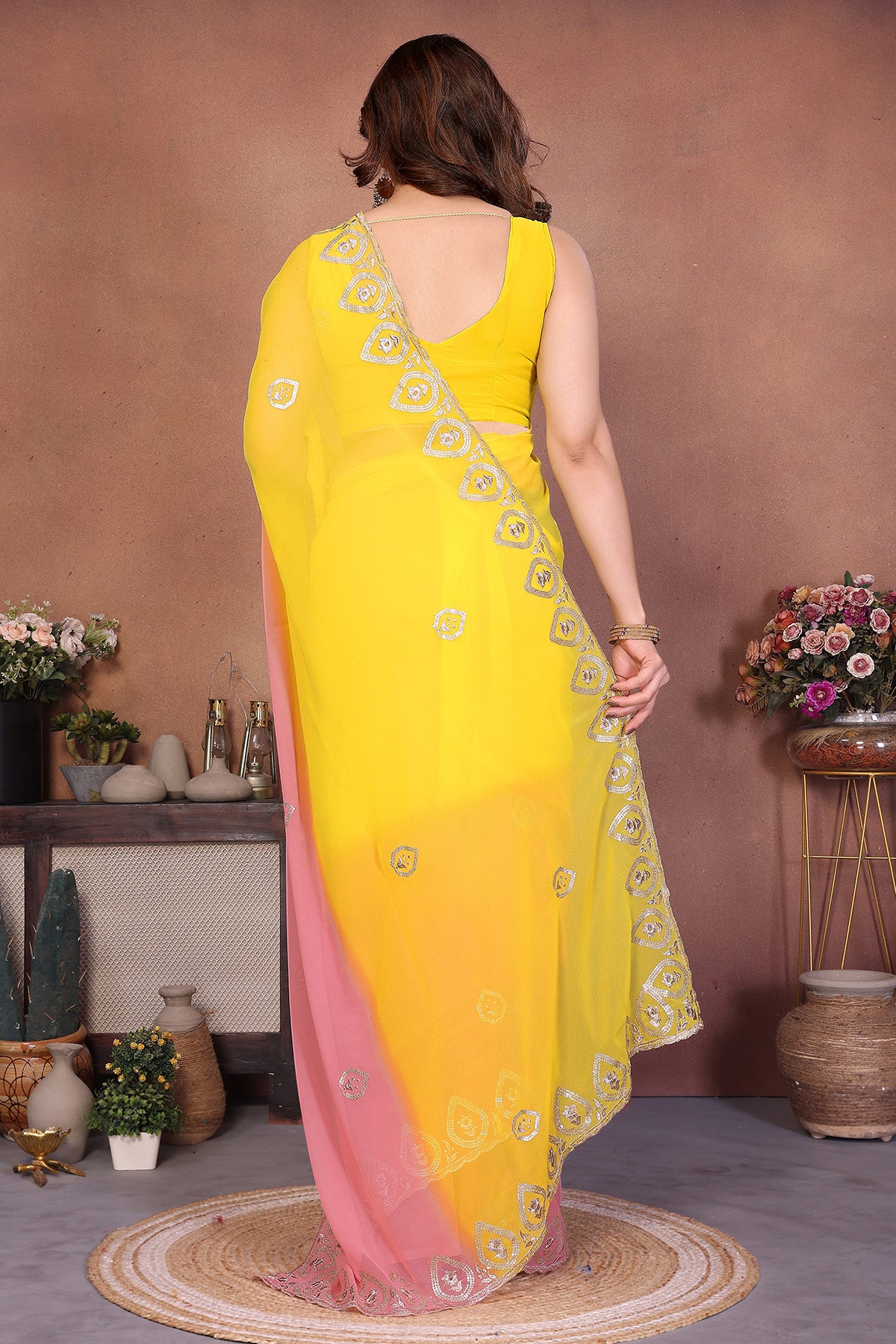 Yellow Georgette Padding Saree