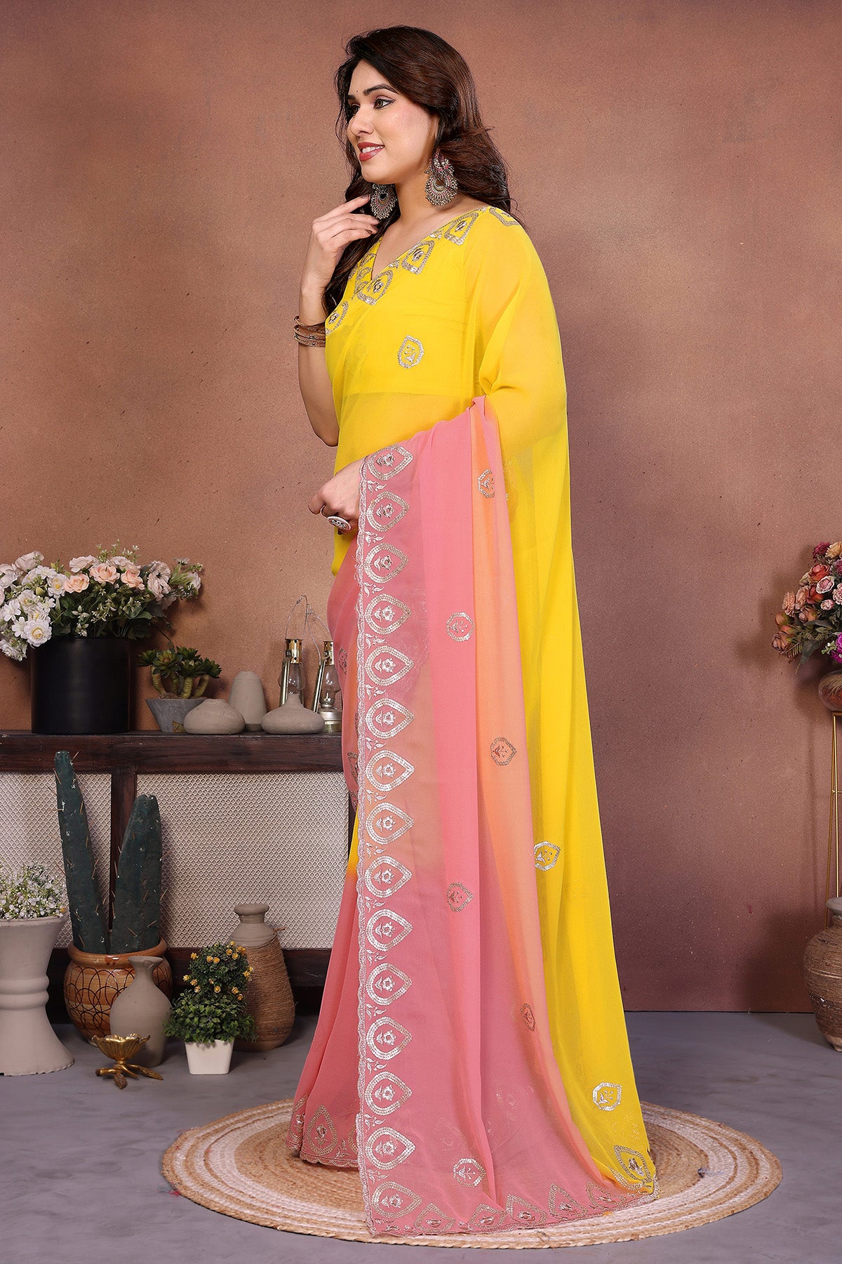 Yellow Georgette Padding Saree