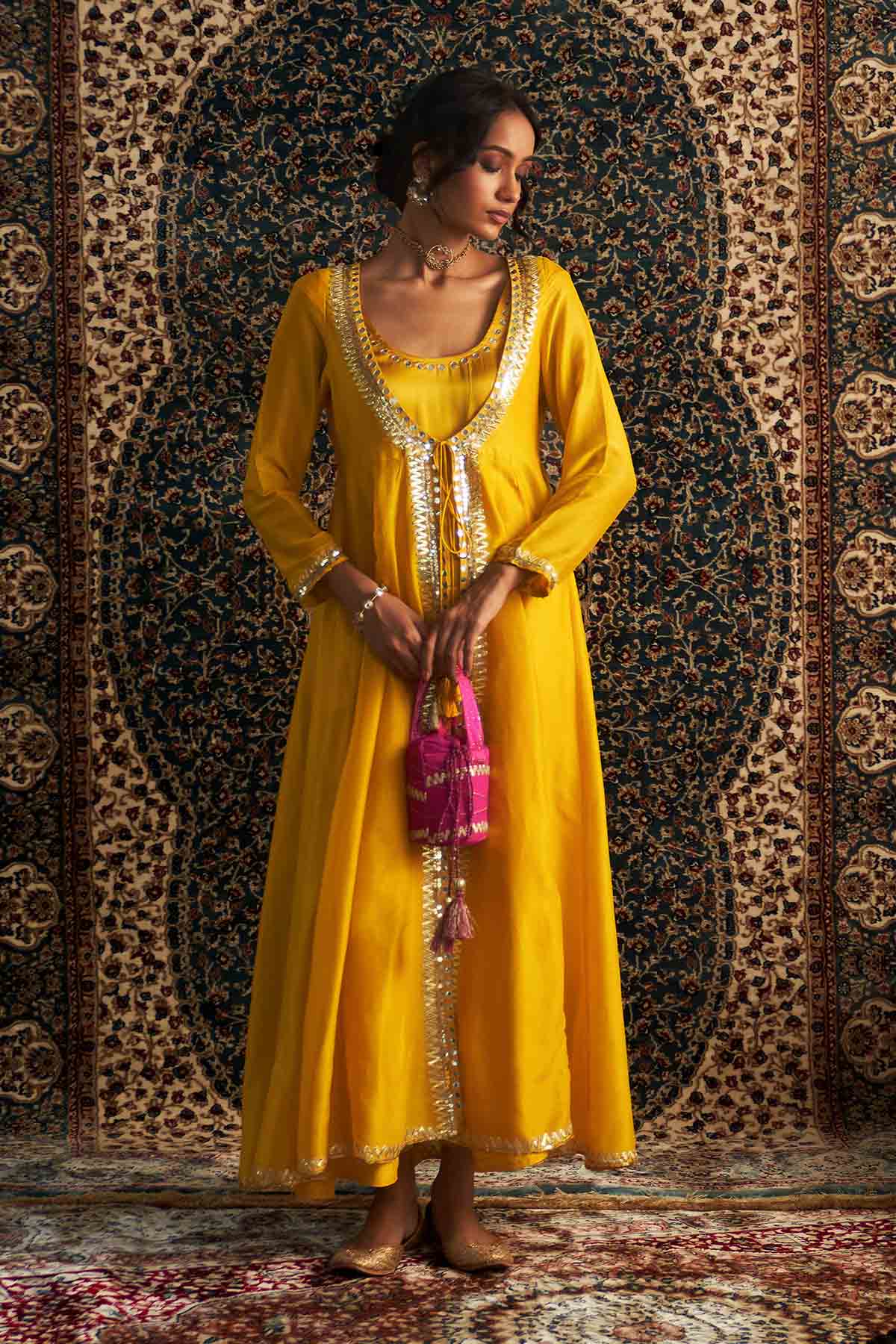 Buy Yellow Gota Choga Kurta Set by Charkhee for women online at ScrollnShops