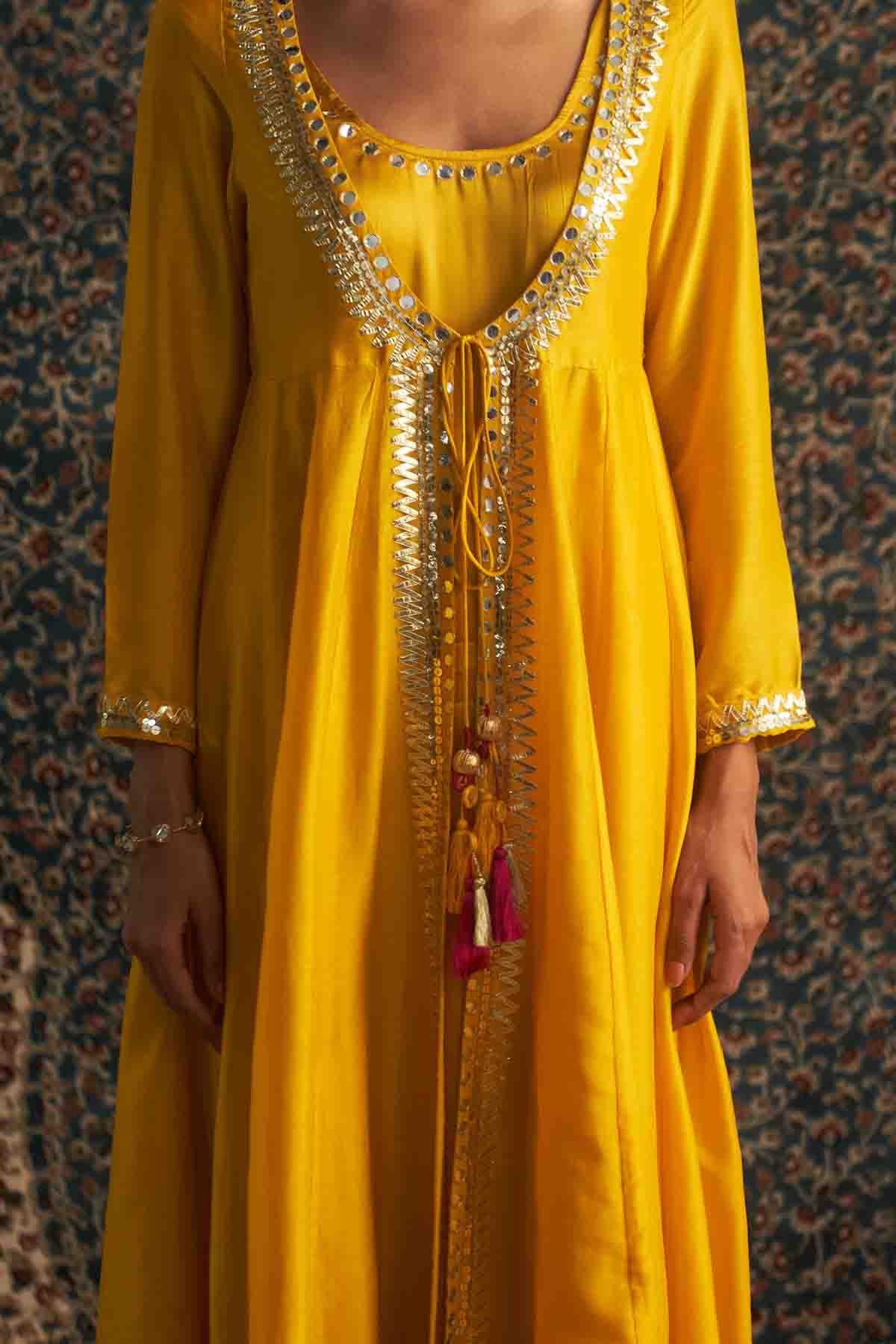 Yellow Gota Choga Kurta Set
