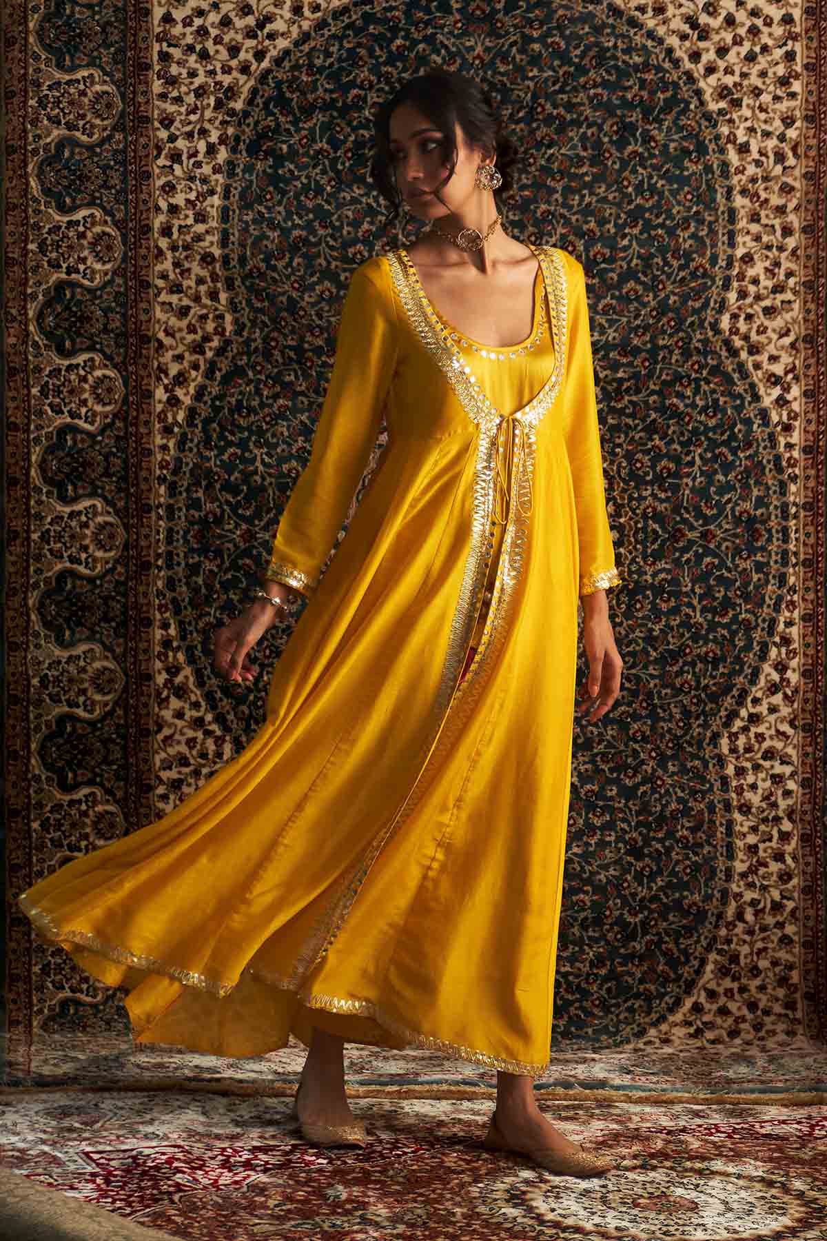 Yellow Gota Choga Kurta Set