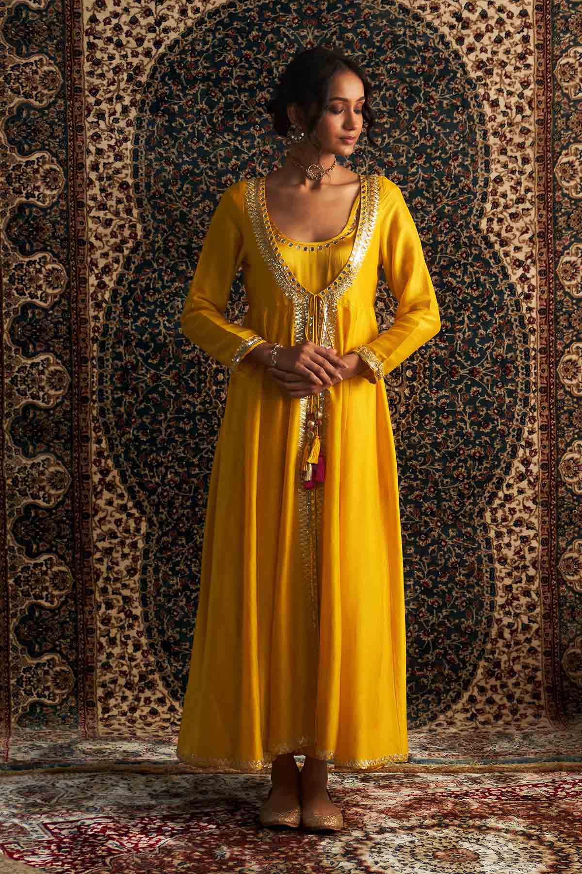 Yellow Gota Choga Kurta Set
