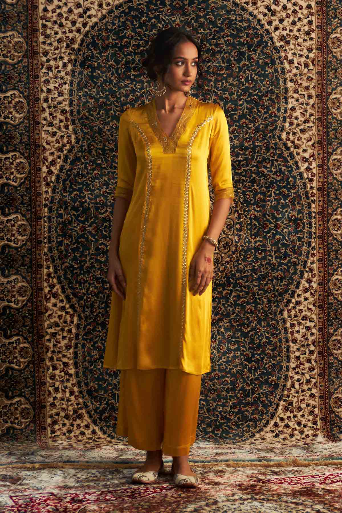 Yellow Gota Detail Kurta Set