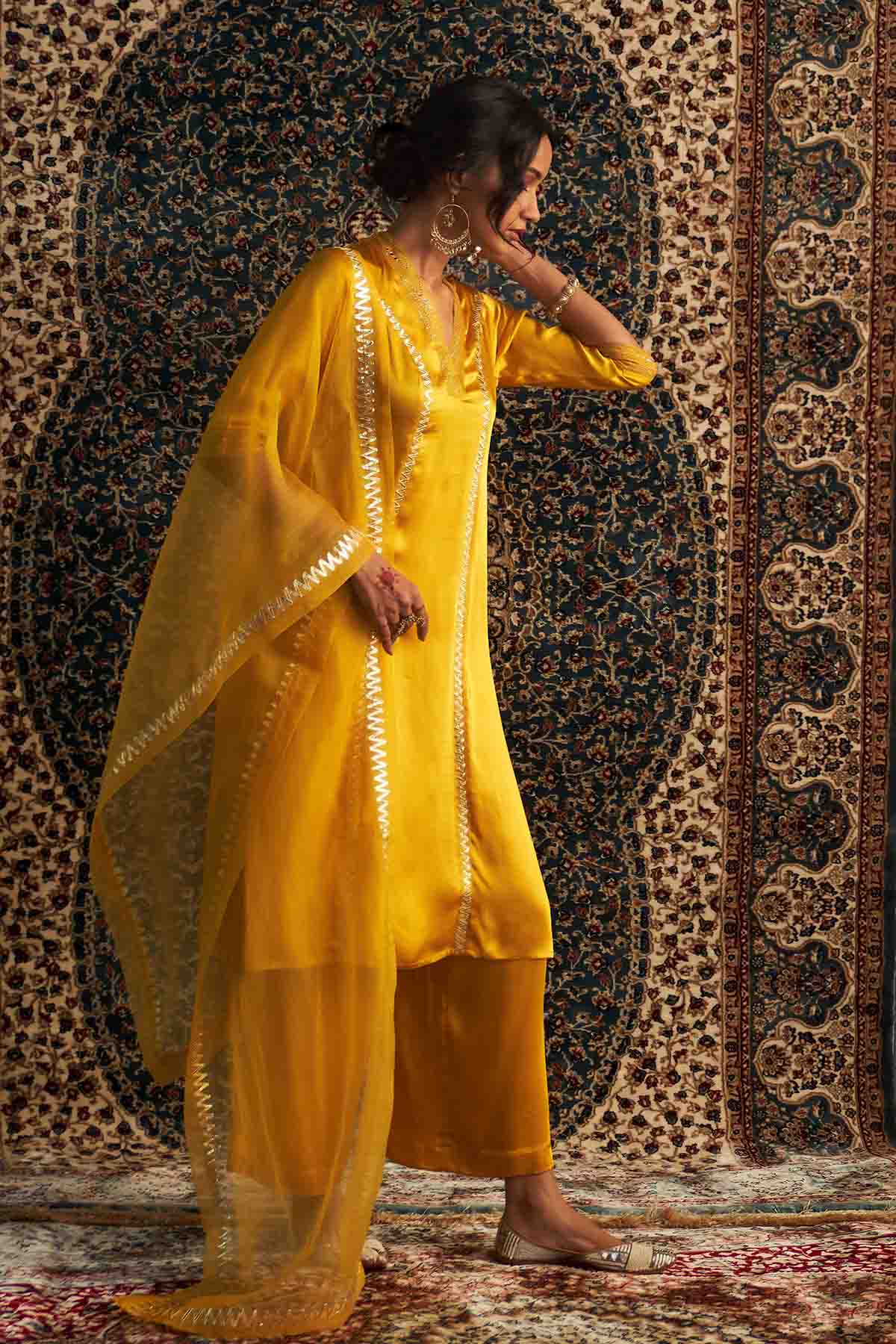 Yellow Gota Detail Kurta Set
