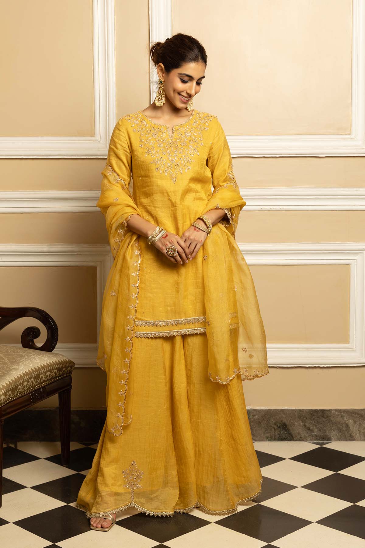 Buy Yellow Gota Work Sharara Set by Dohr India for women online at ScrollnShops