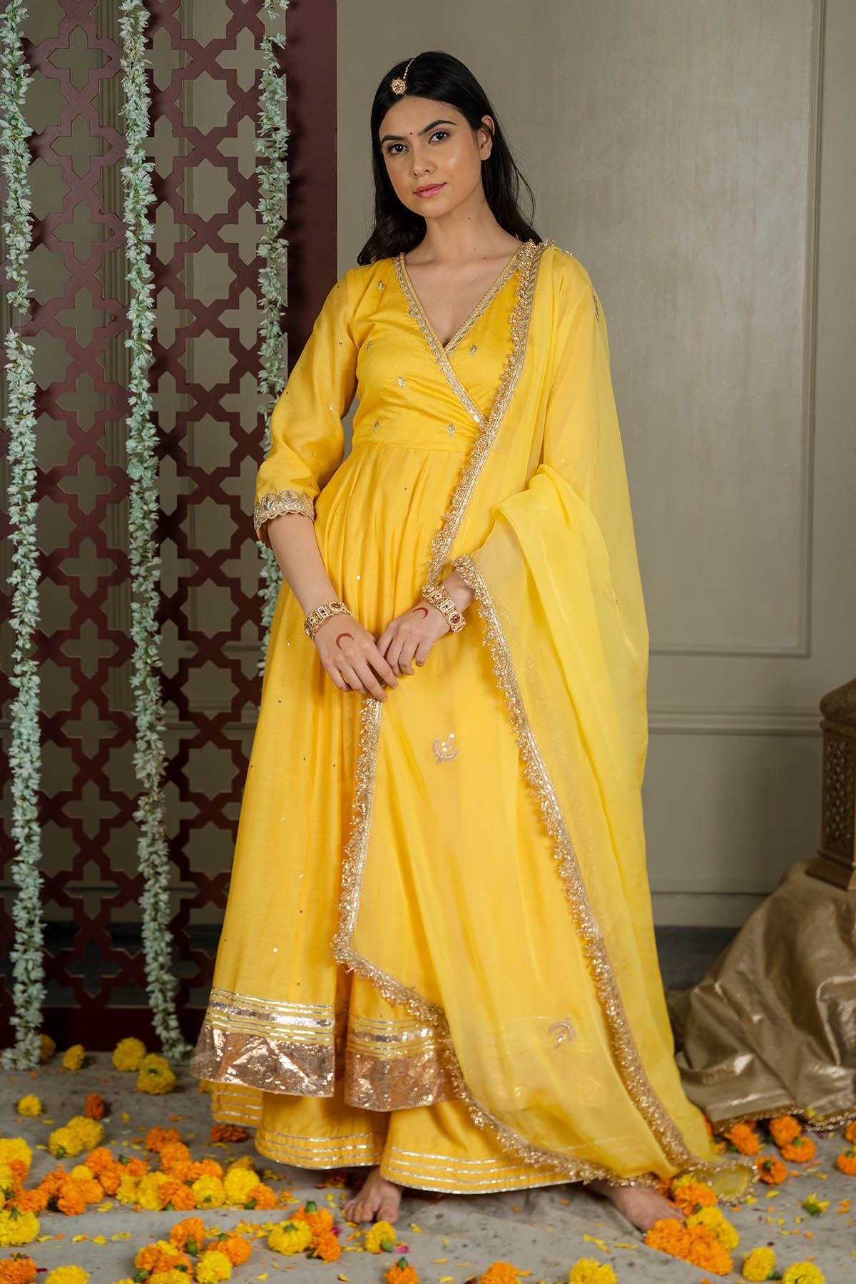 Buy Yellow Gotawork Anarkali Set by Shop Gulmohar for women online at ScrollnShops