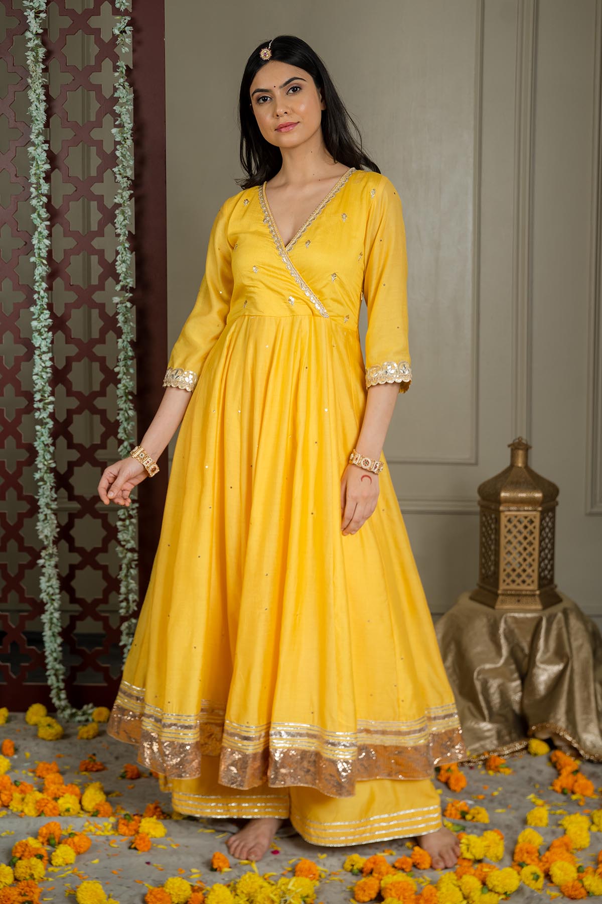 Yellow Gotawork Anarkali Set
