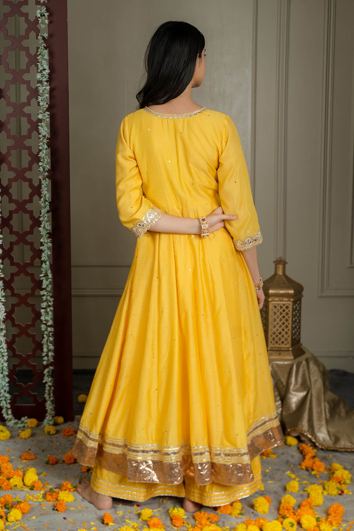 Yellow Gotawork Anarkali Set