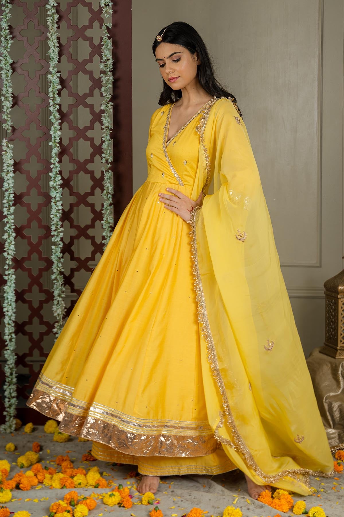 Yellow Gotawork Anarkali Set