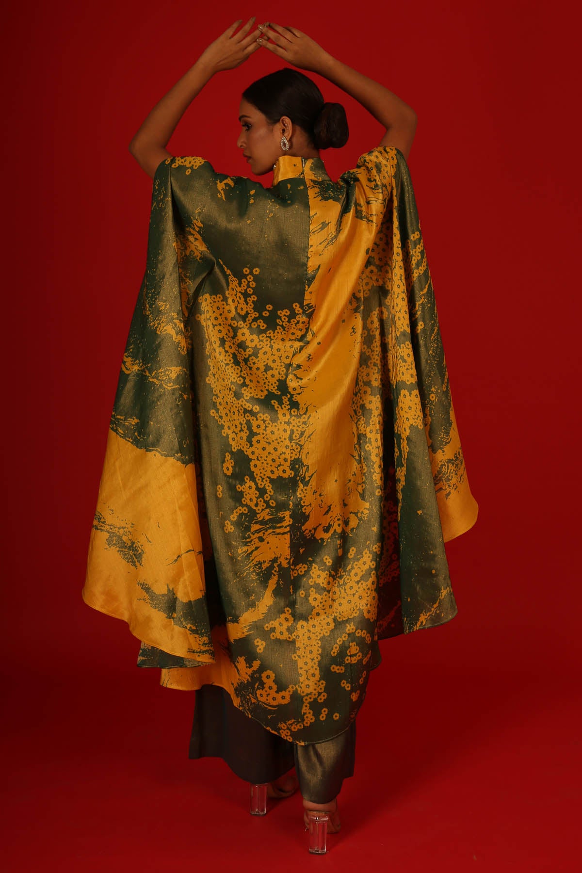 Yellow & Green Embroidered Kaftan Dress