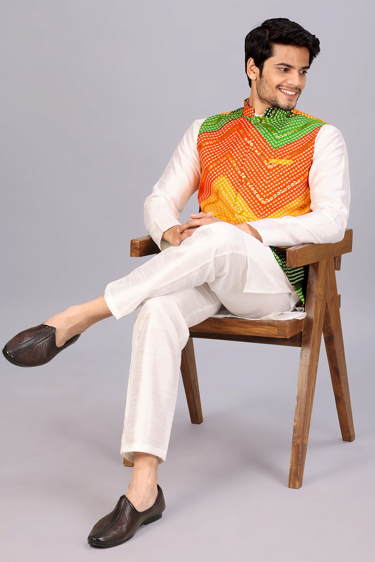 Yellow & Green Bandhani Bundi