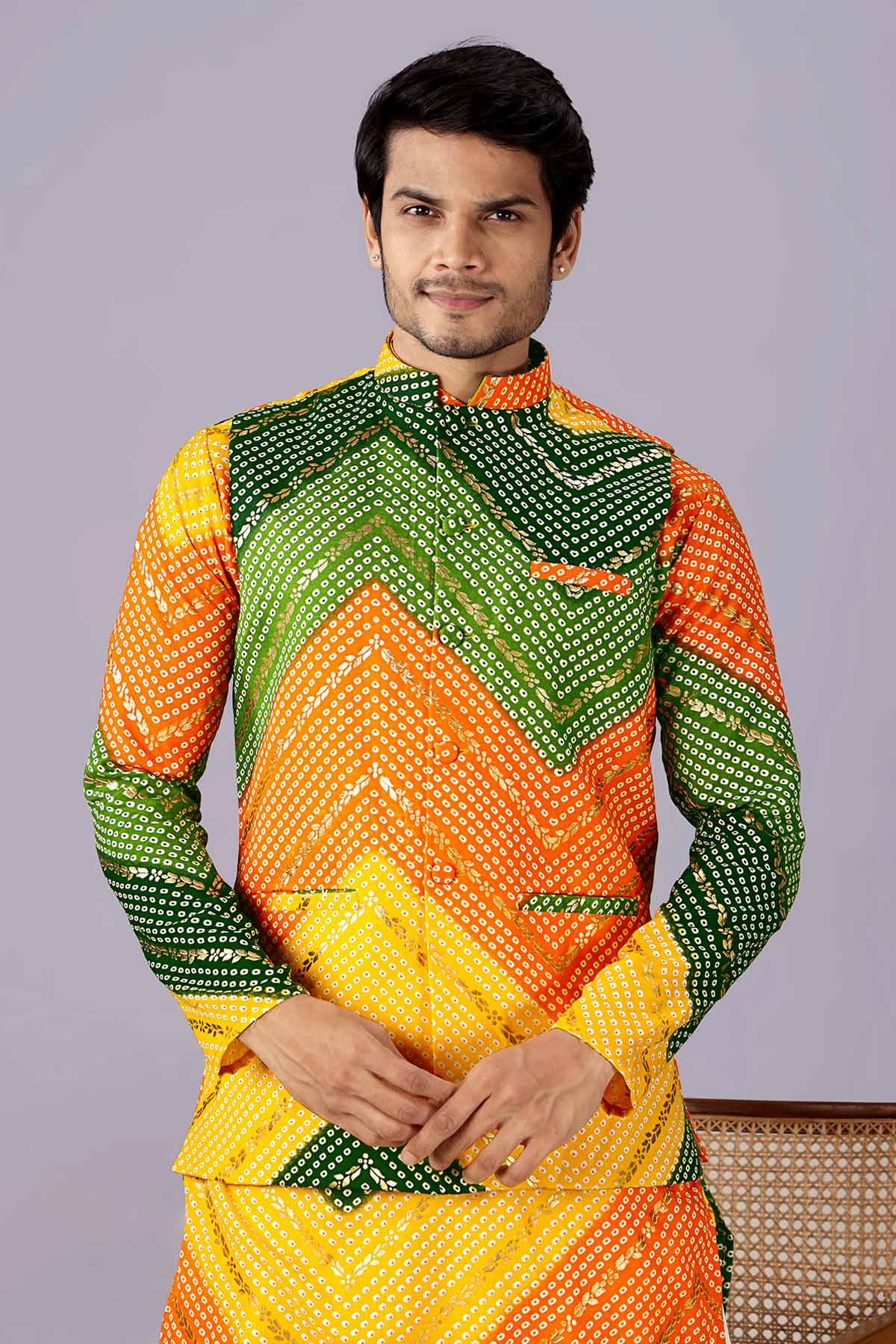 Yellow Green Bandhani Bundi Set