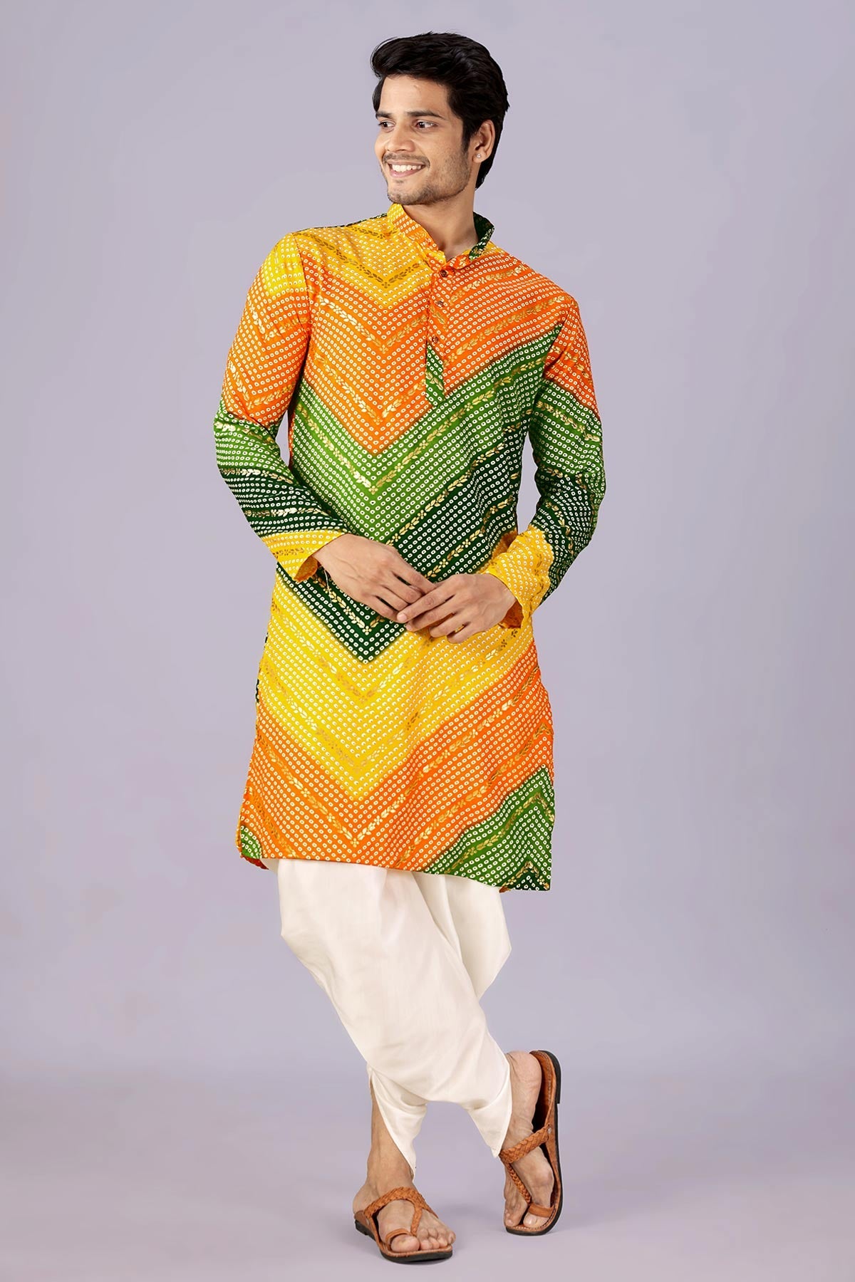 Buy Yellow Green Bandhani Bundi Set for women by Priyanka Jain online available at scrollnshops