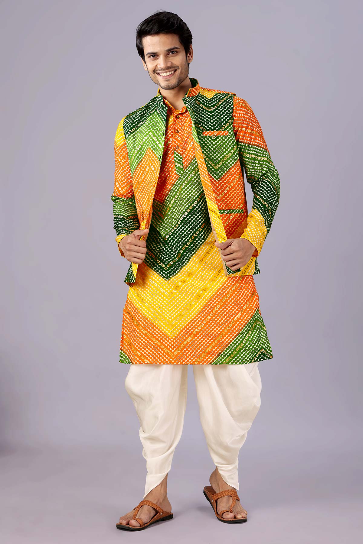 Yellow Green Bandhani Bundi Set