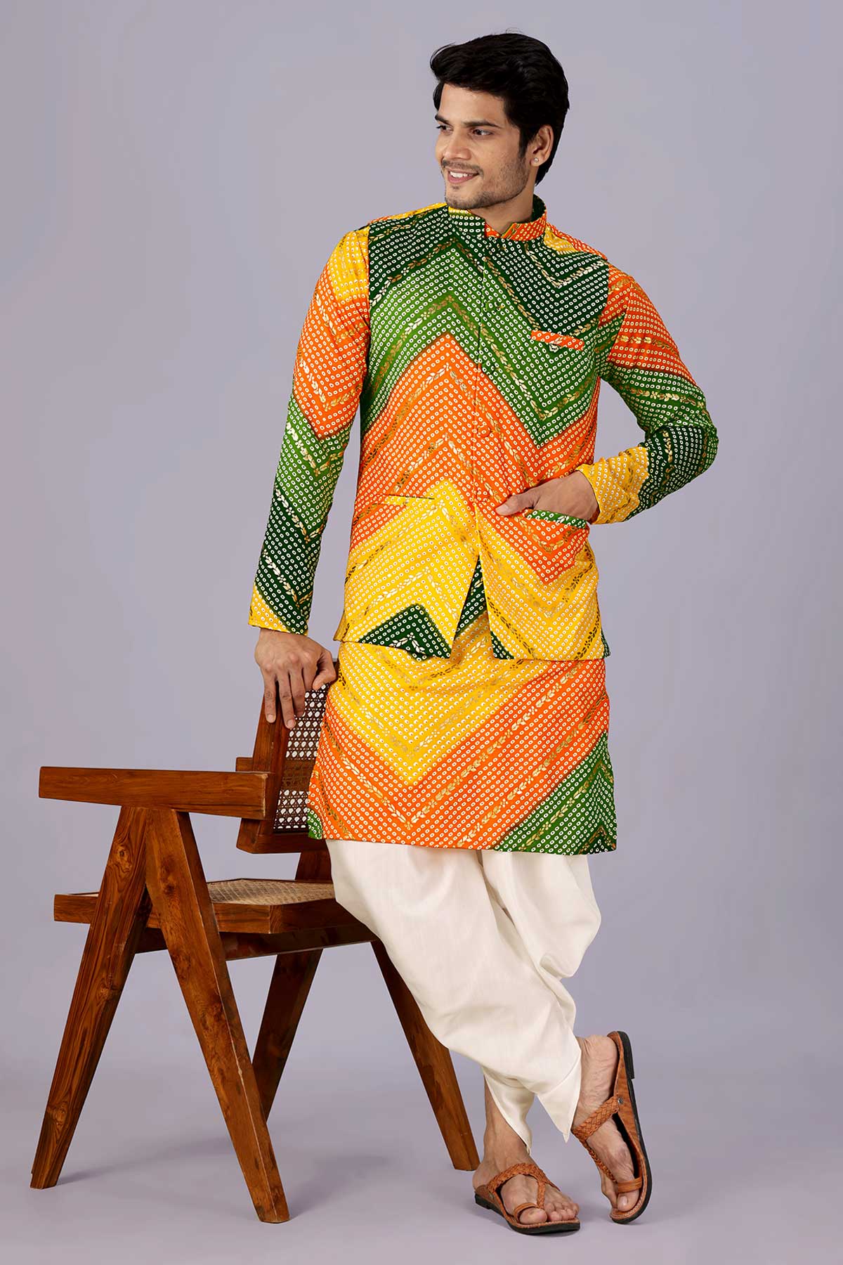 Yellow Green Bandhani Bundi Set