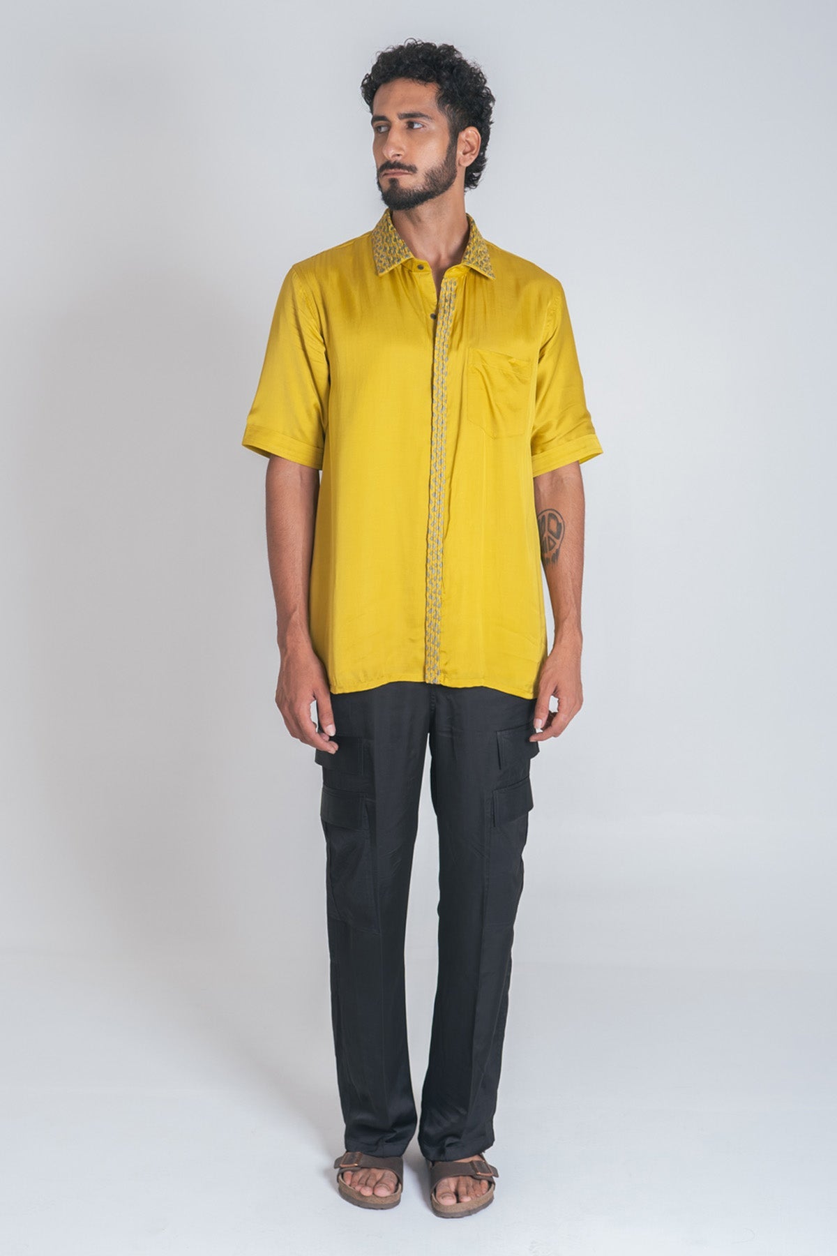Neora by Nehal Chopra Yellow & Green Braided Shirt for men online at ScrollnShops
