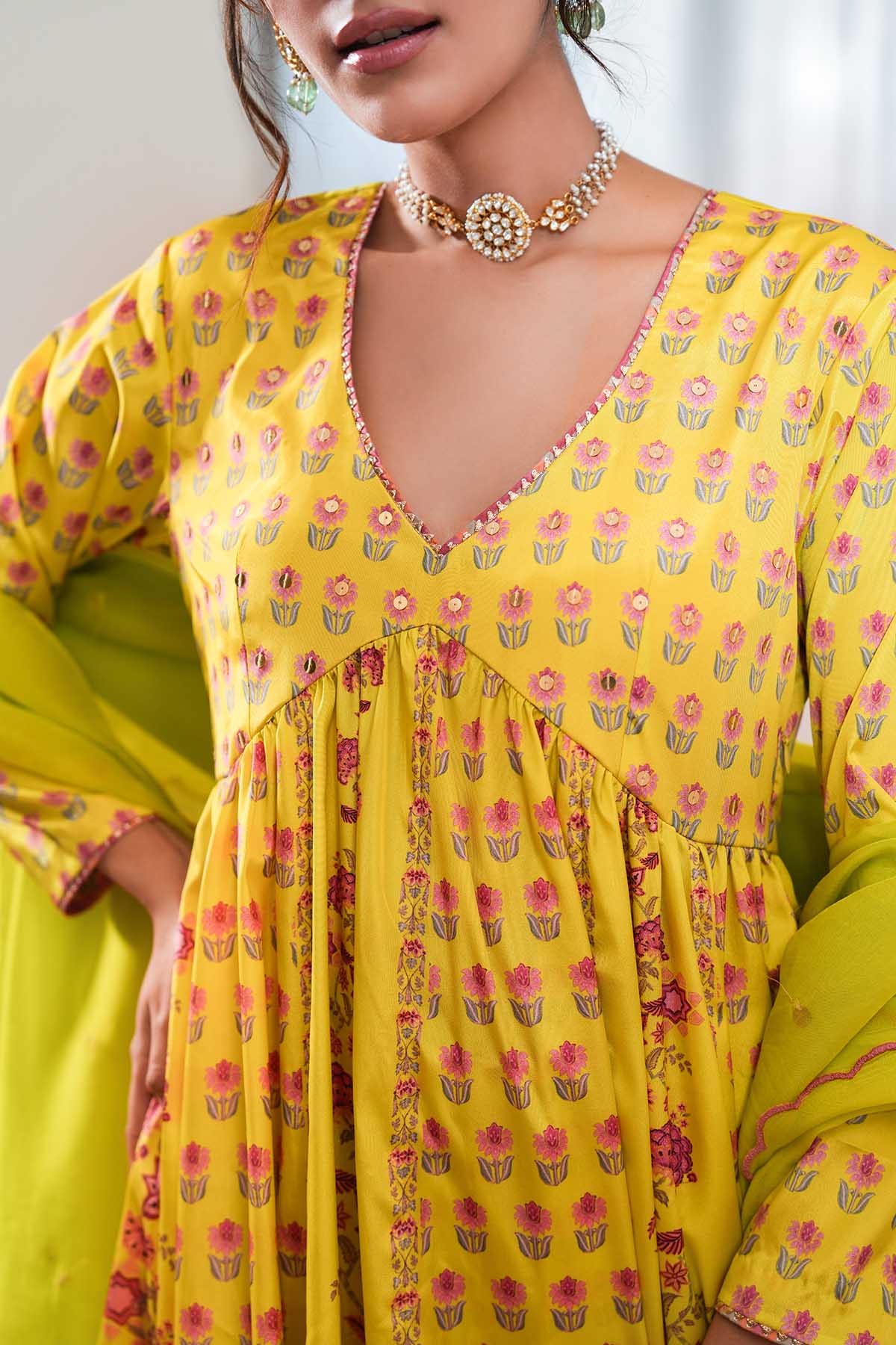 Yellow Hand Embroidered Anarkali