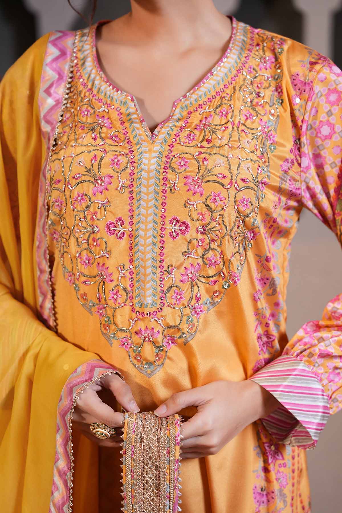 Yellow Hand Embroidered Kurta