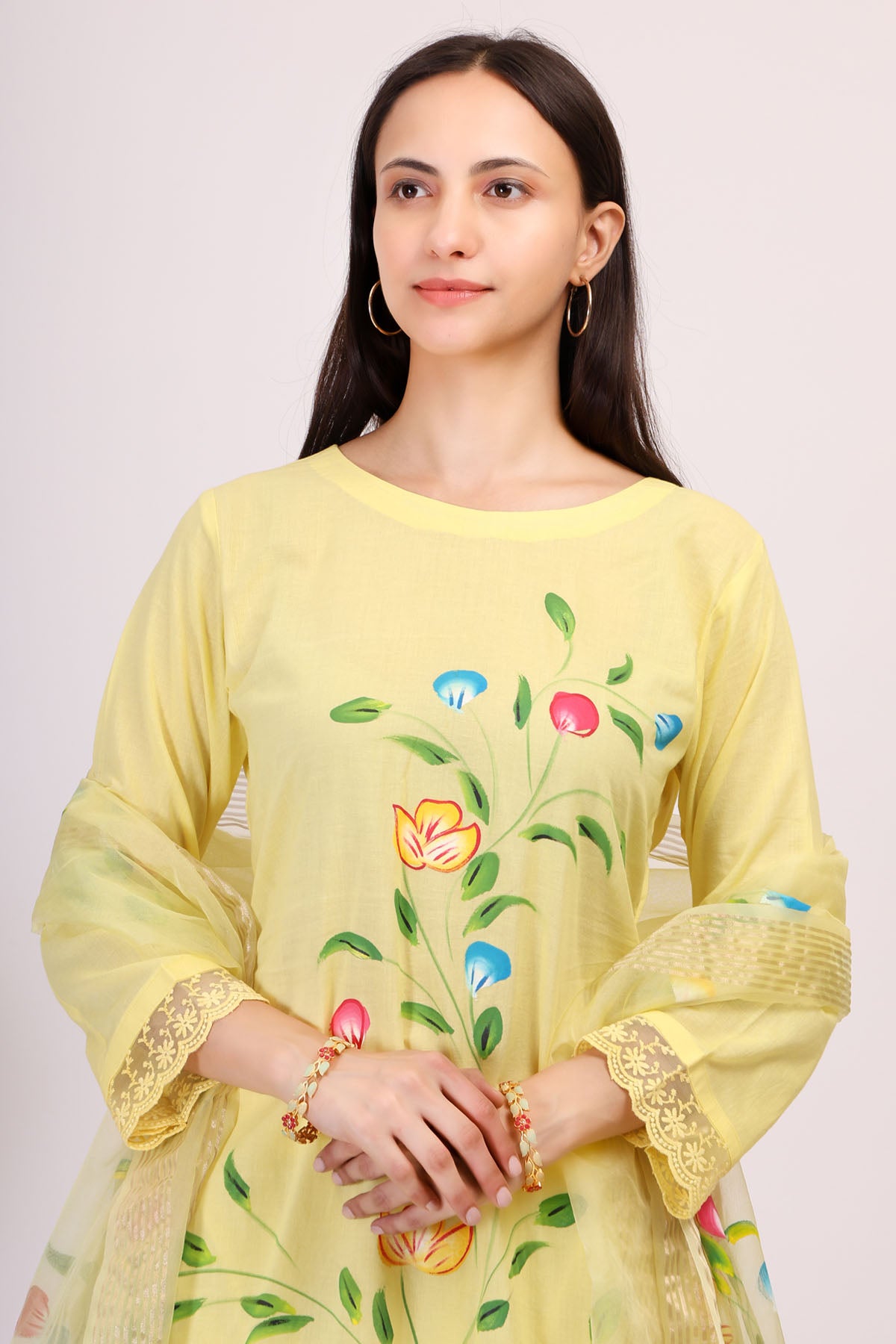 Yellow Hand Painted Kurta Set