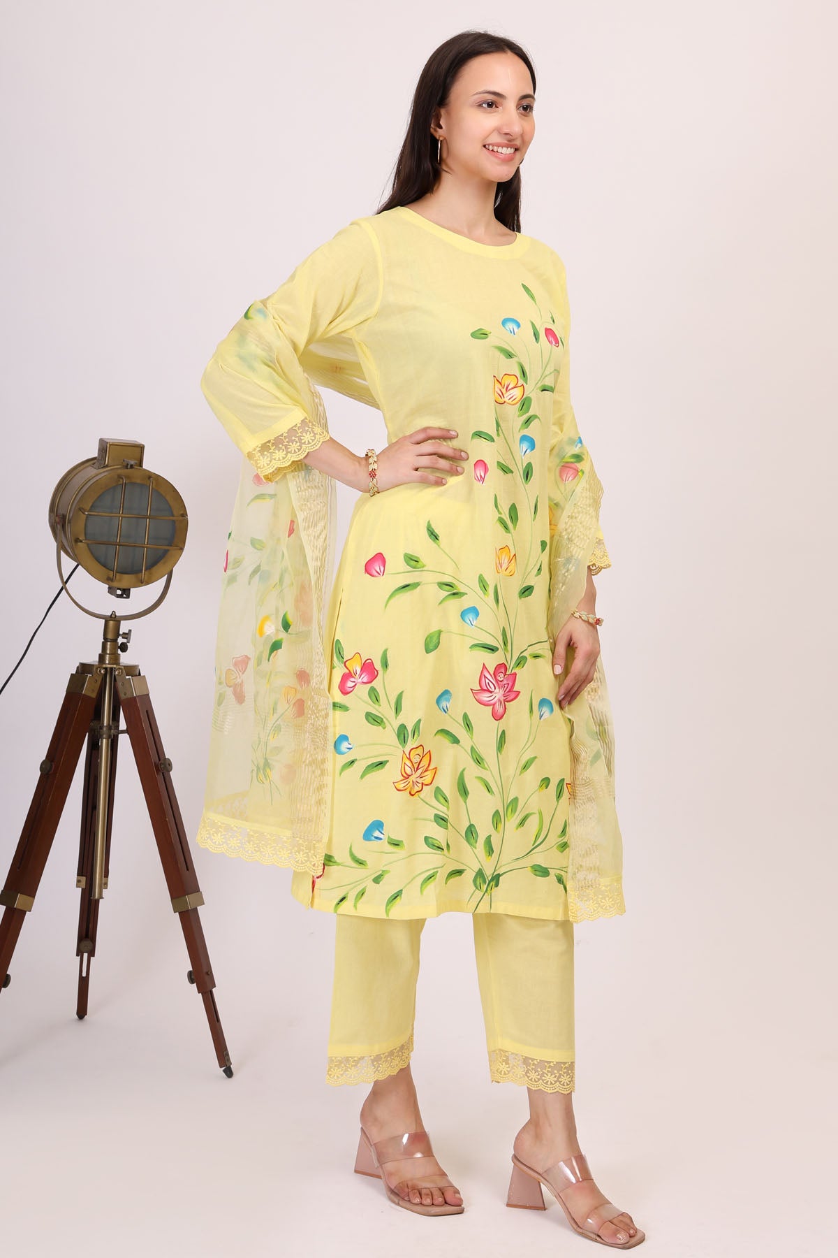 Yellow Hand Painted Kurta Set