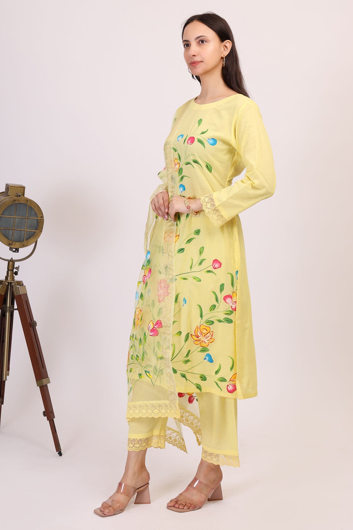 Yellow Hand Painted Kurta Set