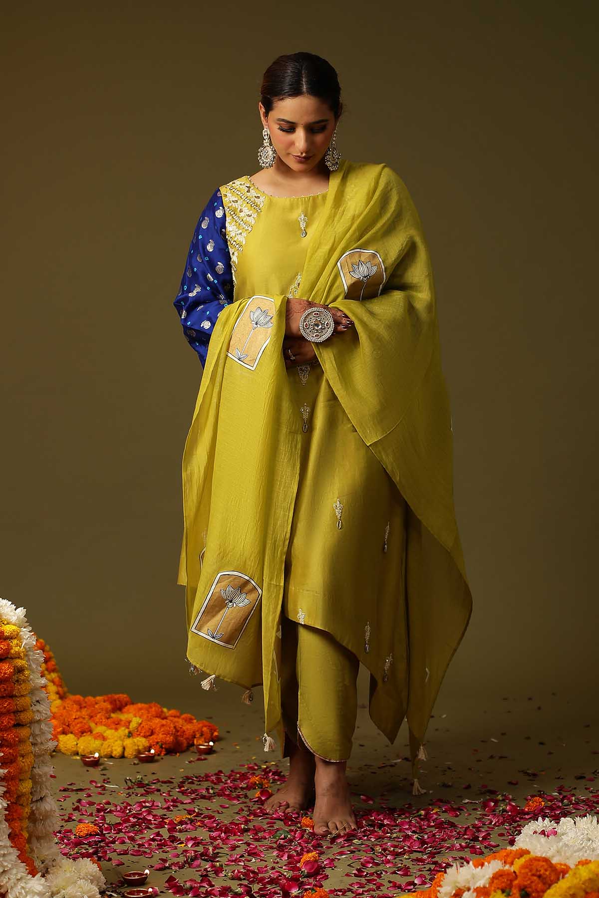 Buy Yellow Hand Printed Kurta Set by Arpita Sulakshana for women online at ScrollnShops