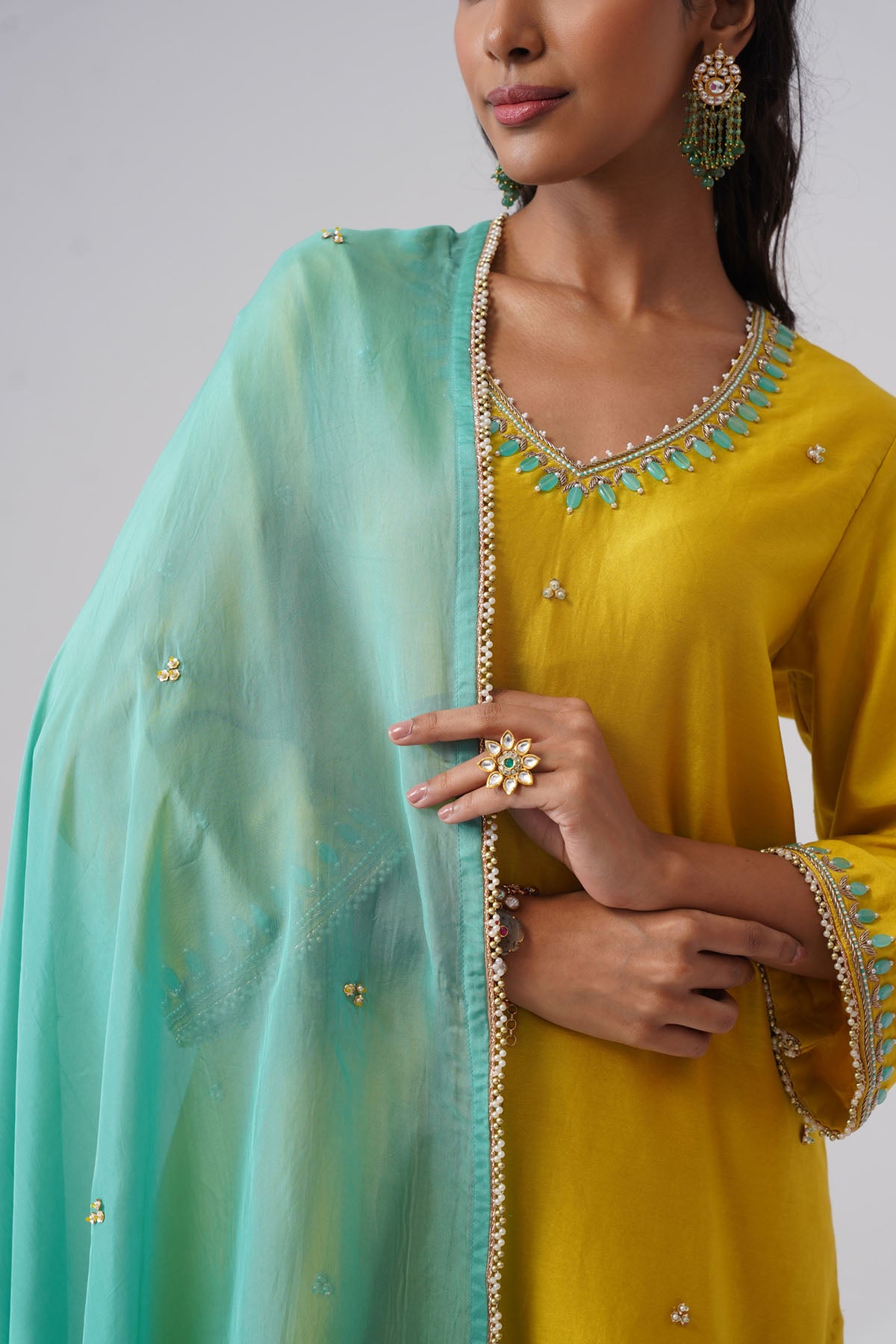 Yellow Hand Zardozi Kurta Set