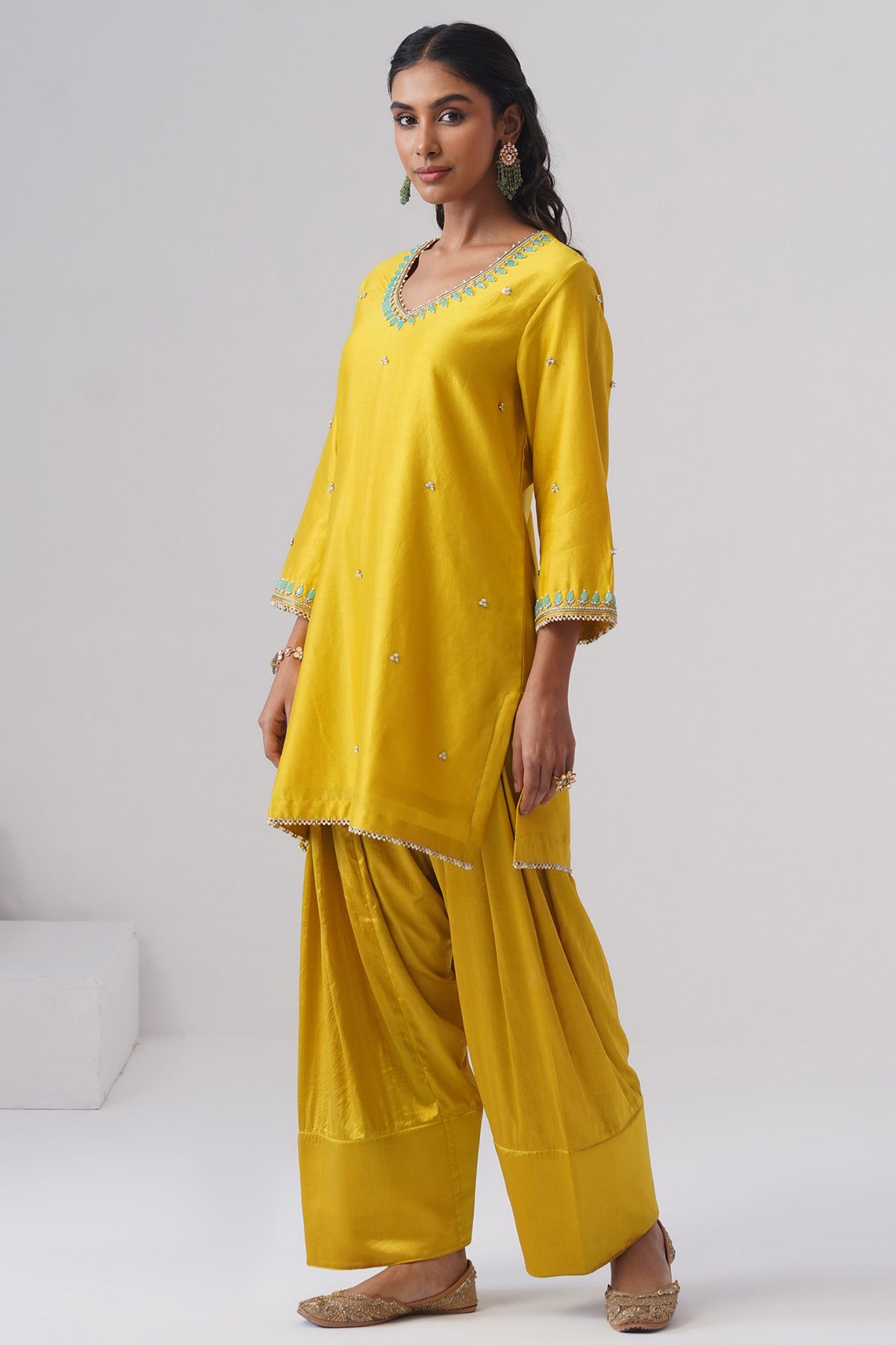 Yellow Hand Zardozi Kurta Set