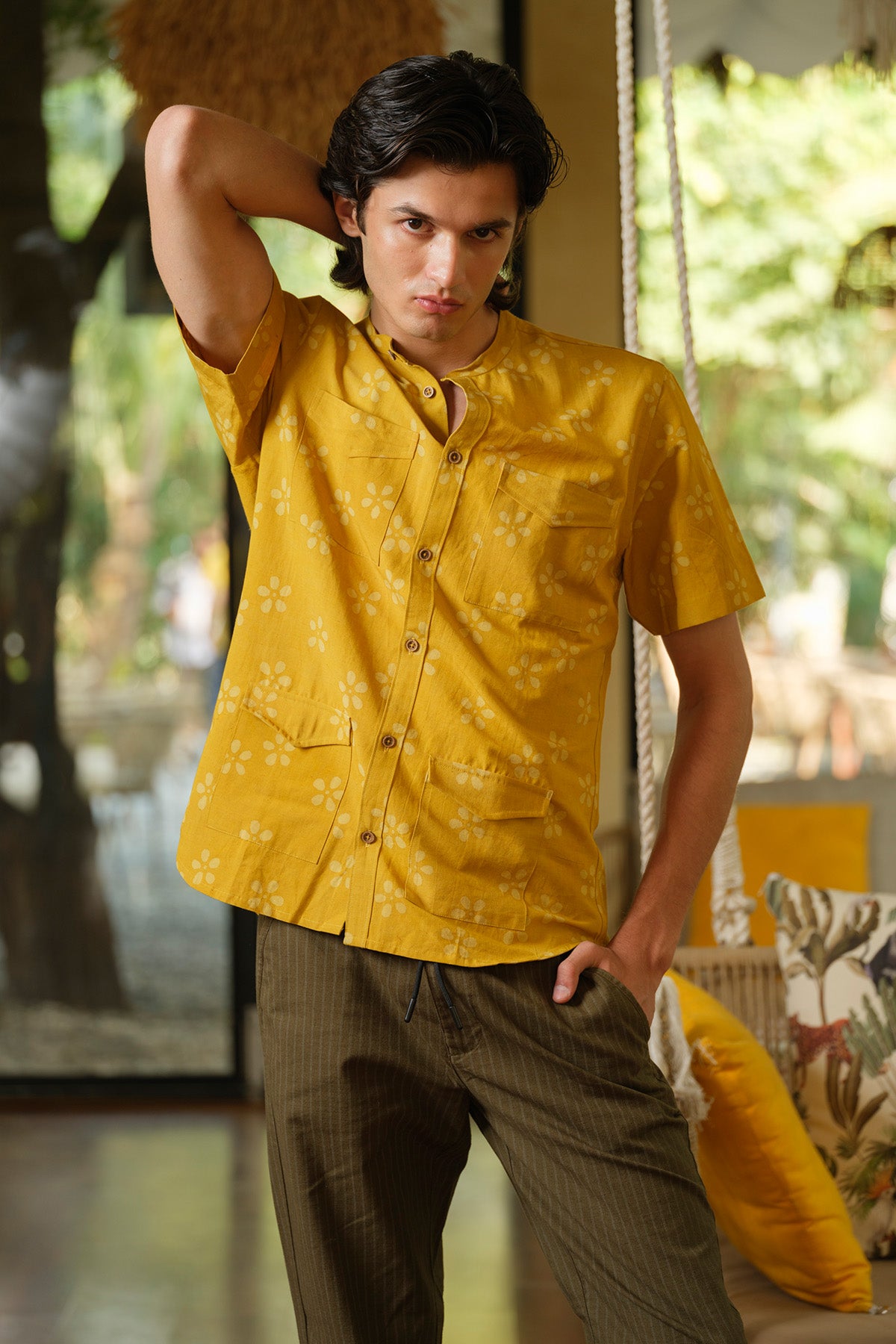 Yellow Handblock Printed Shirt