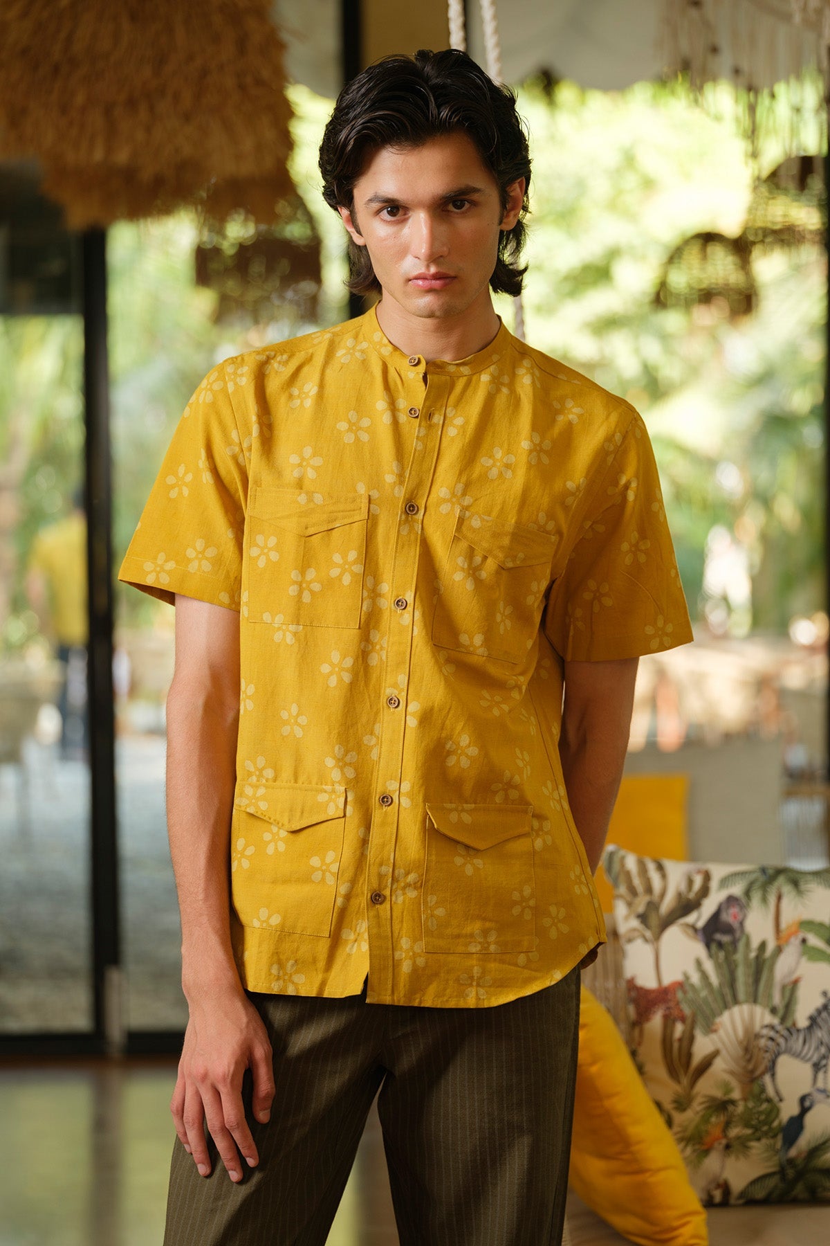 Buy Yellow Handblock Printed Shirt by Vasudhaa Vastrram for men online at ScrollnShops