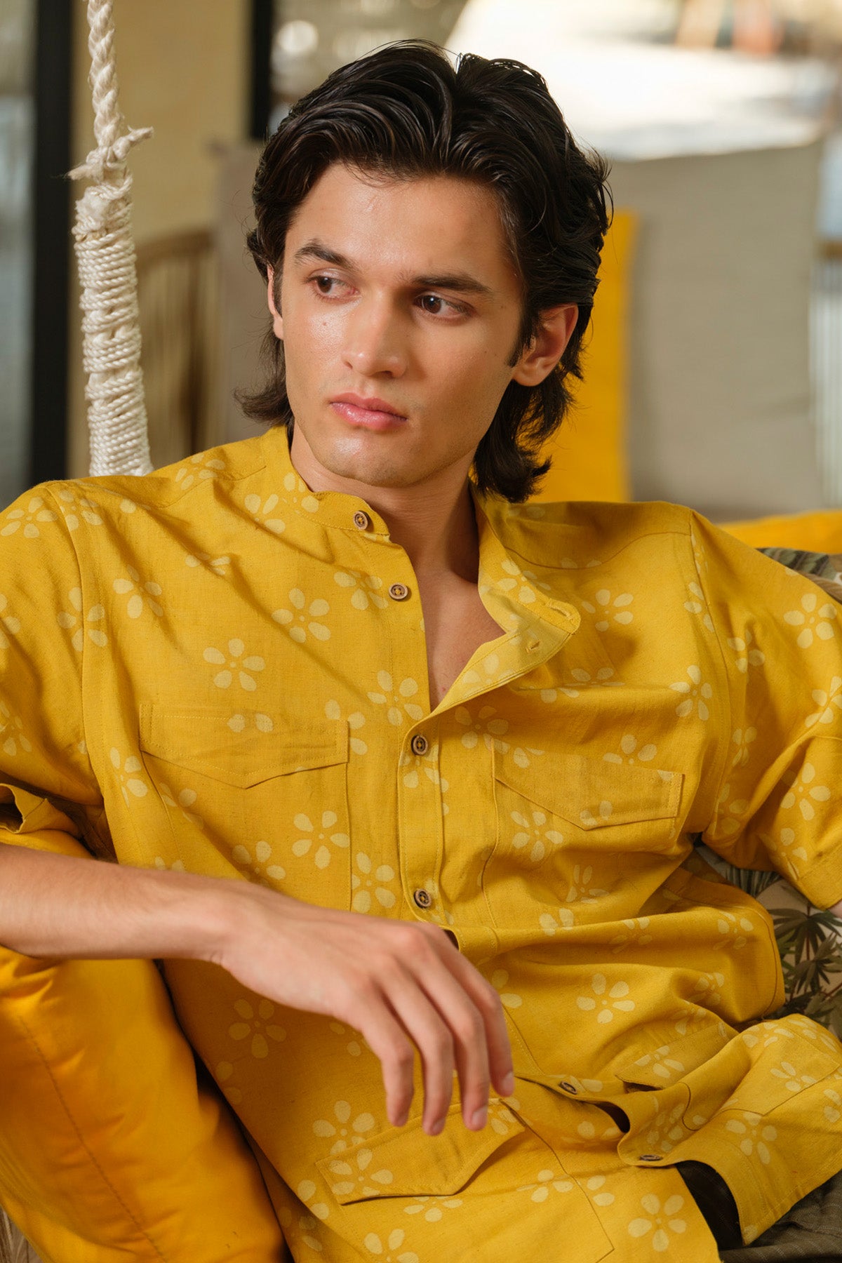 Yellow Handblock Printed Shirt