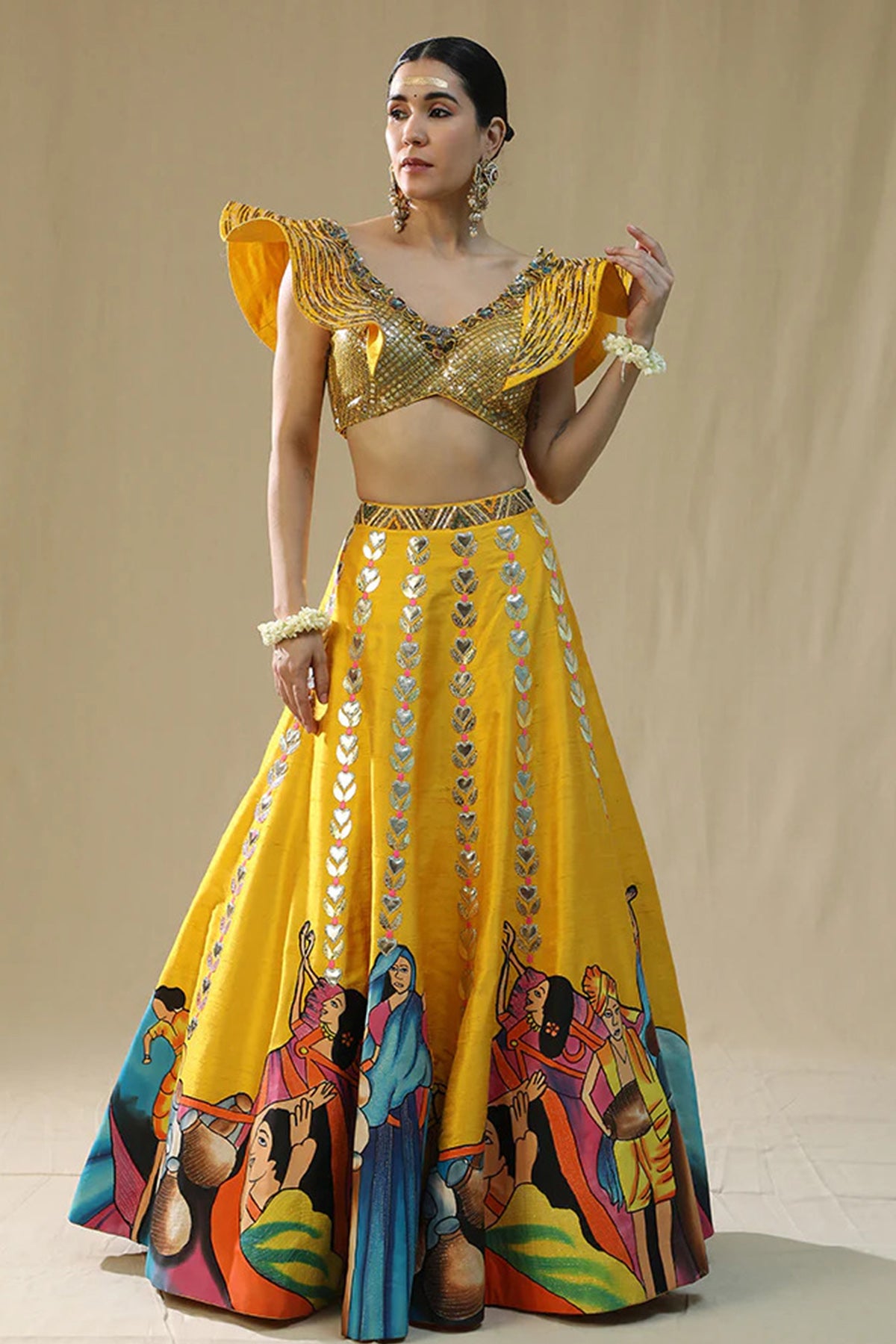 Yellow Handpainted Lehenga Set