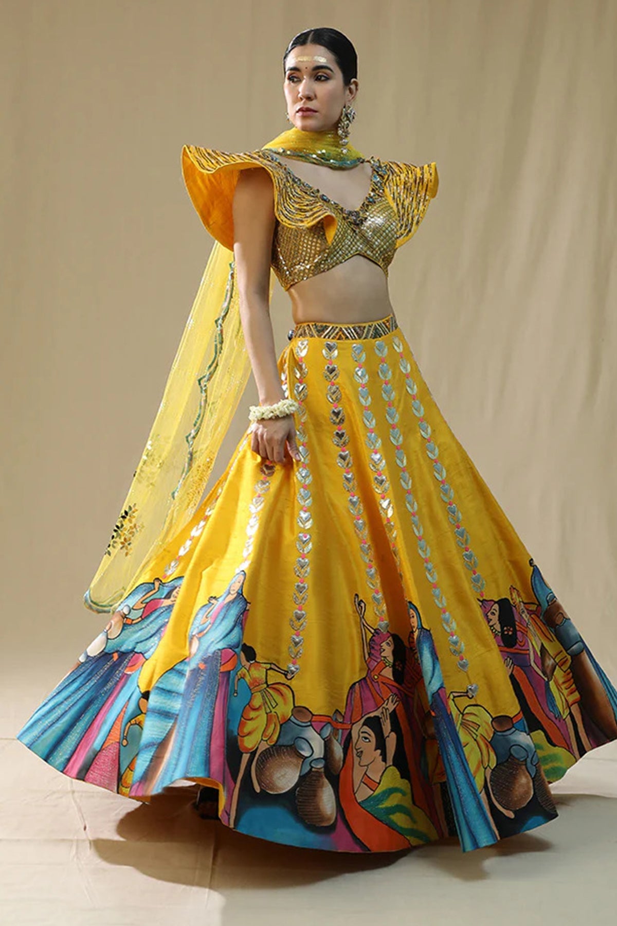 Buy Yellow Handpainted Lehenga Set by Arpita Sulakshana for women online at ScrollnShops
