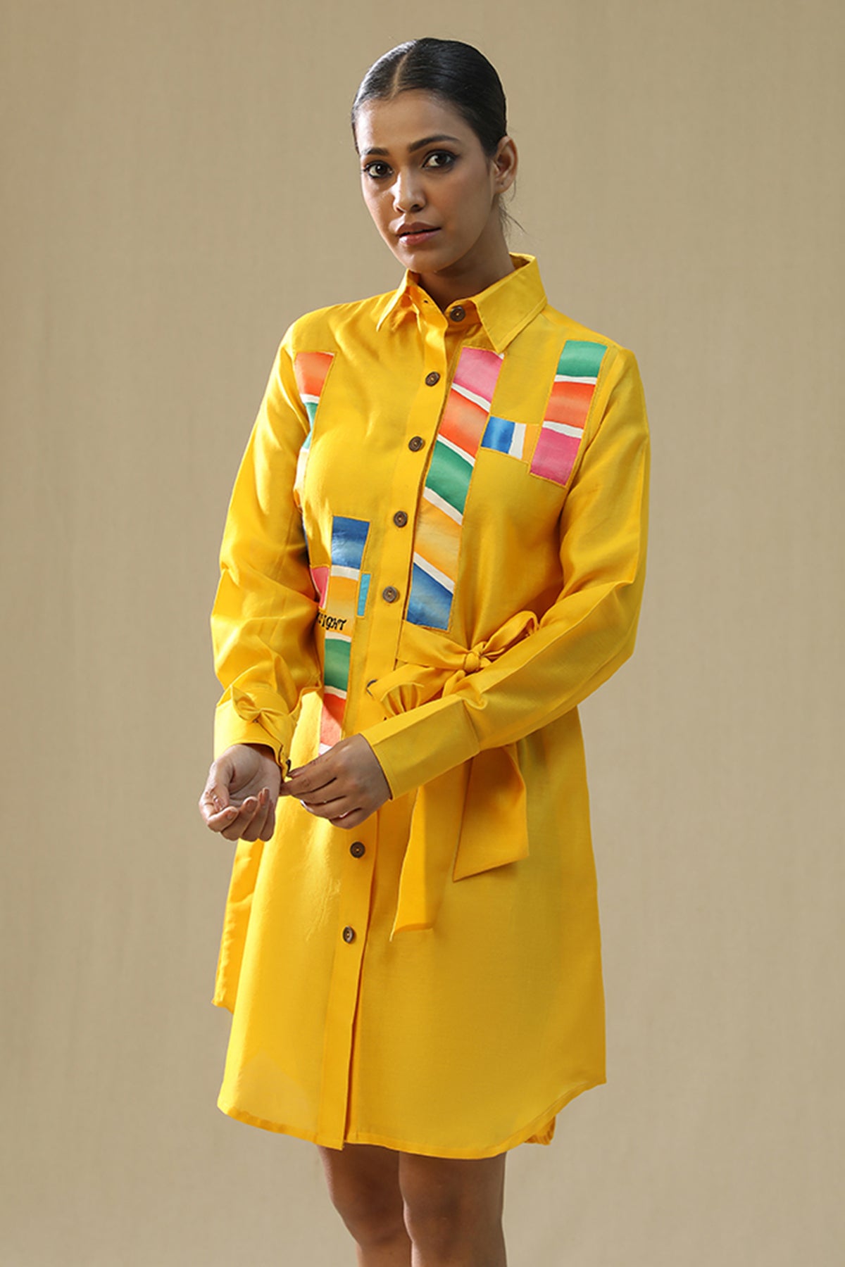 Yellow Handpainted Shirt Dress