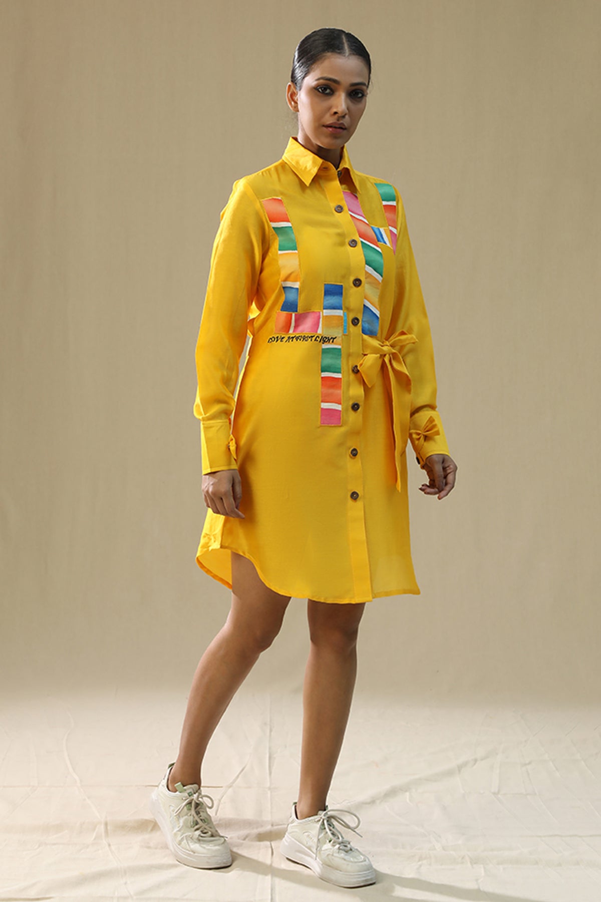 Yellow Handpainted Shirt Dress