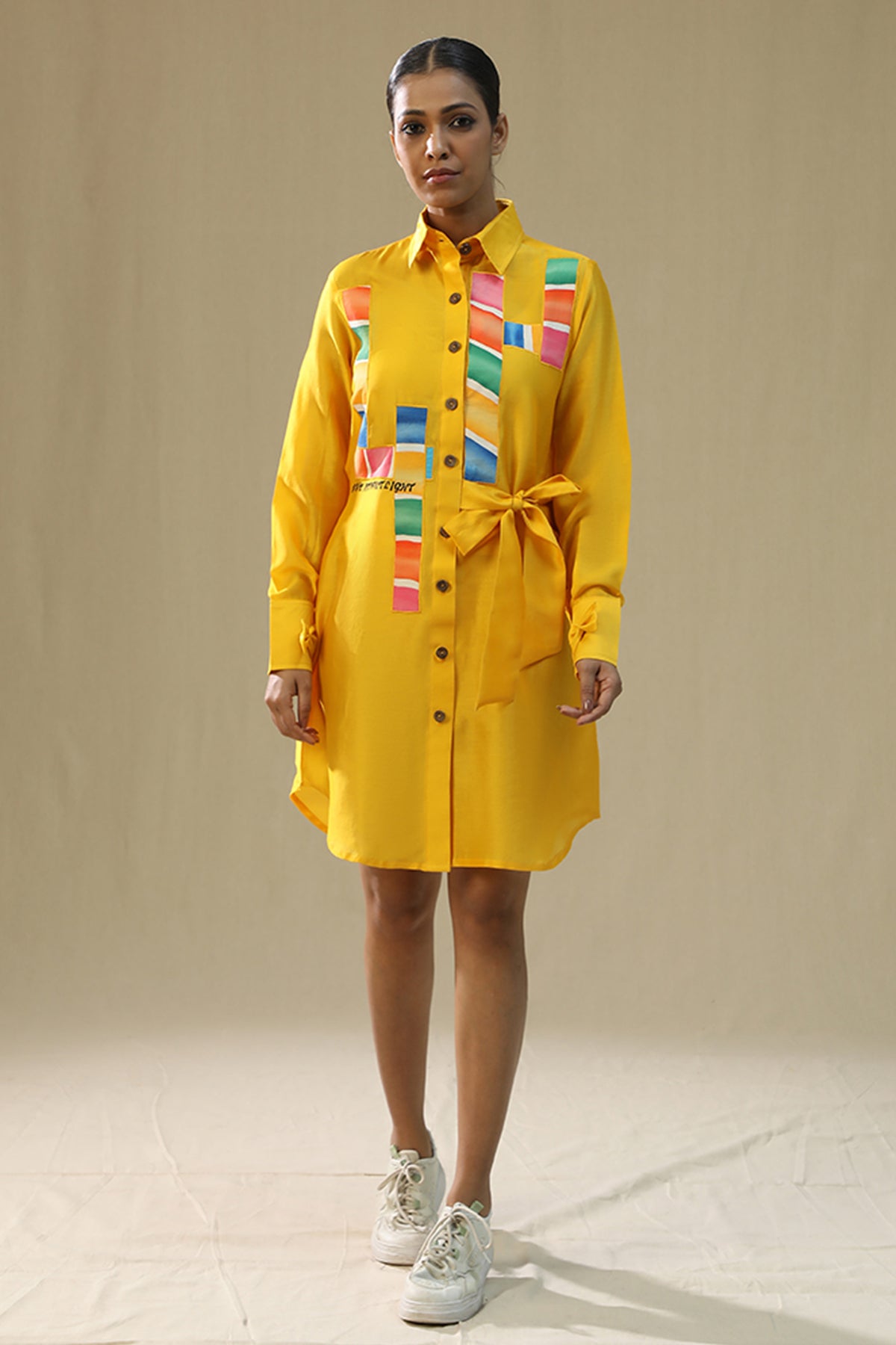 Yellow Handpainted Shirt Dress