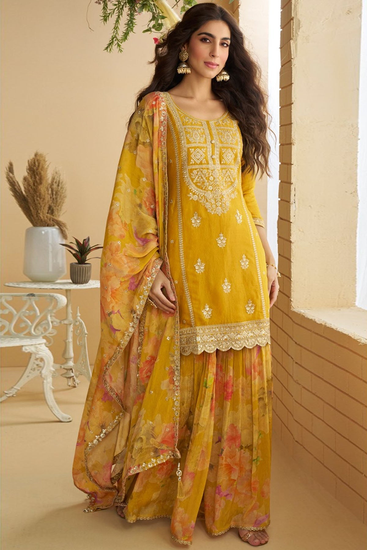 Buy Yellow Heavy Chinon Kurta Set for women by Aastha Fashion online available at scrollnshops