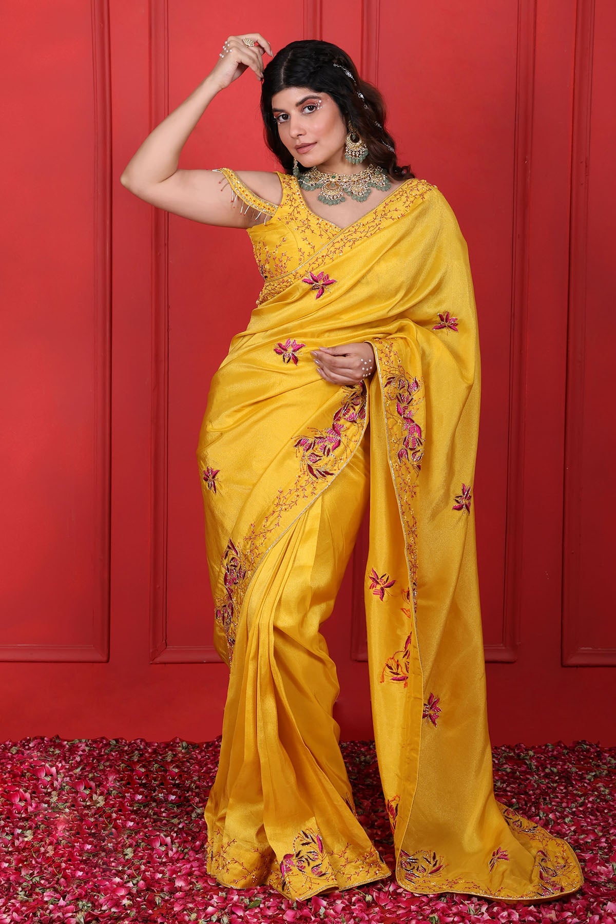 Buy Yellow Heavy Embroidered Saree by Namita Sharma for women online at ScrollnShops