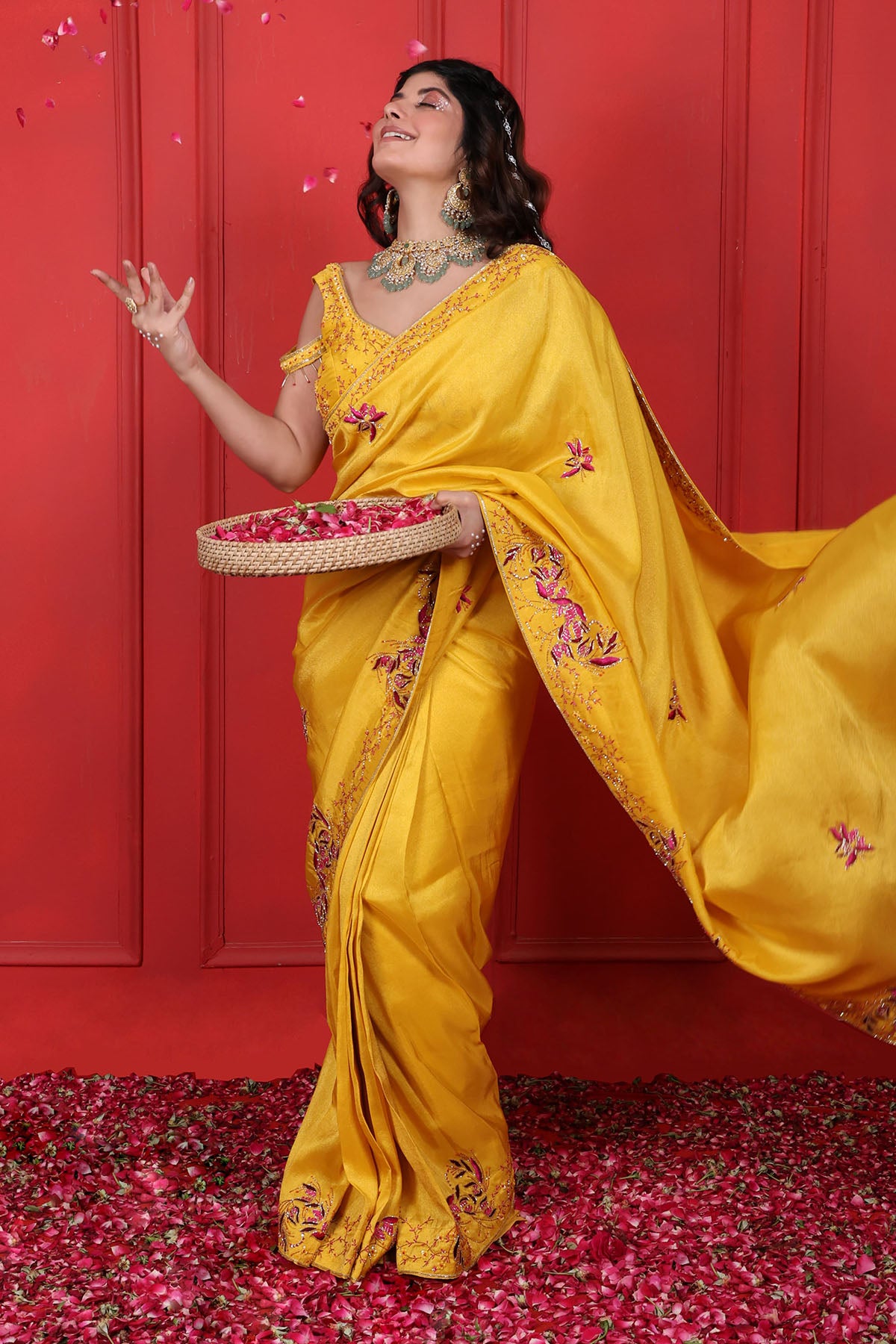 Yellow Heavy Embroidered Saree
