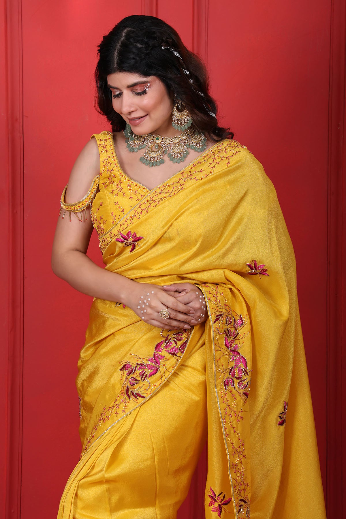 Yellow Heavy Embroidered Saree